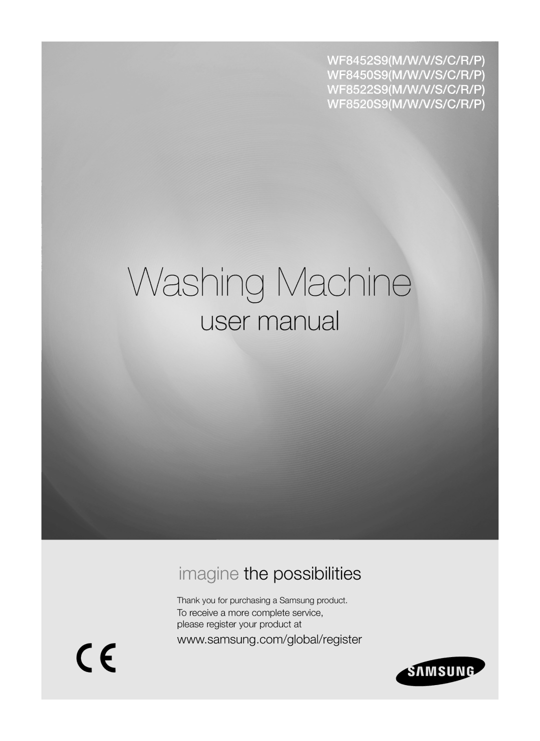 Samsung WF8452S9P/YLR, WF8522S9P/YLR manual Washing Machine, Thank you for purchasing a Samsung product 