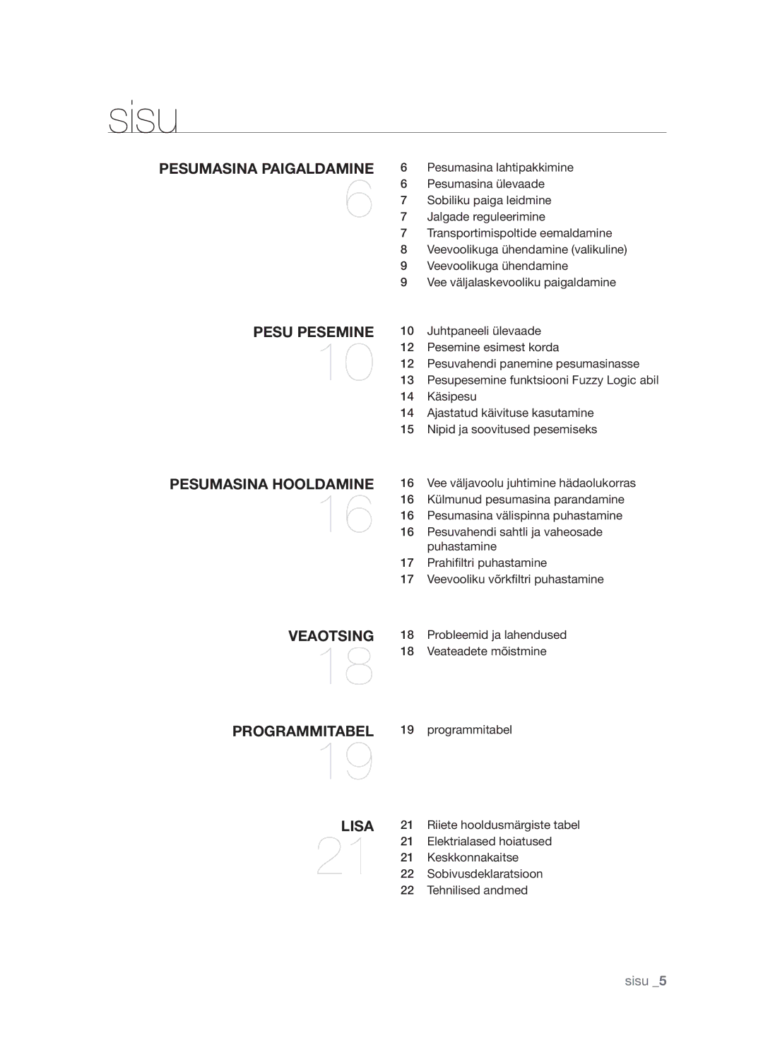 Samsung WF8452S9P/YLR, WF8522S9P/YLR manual Sisu 