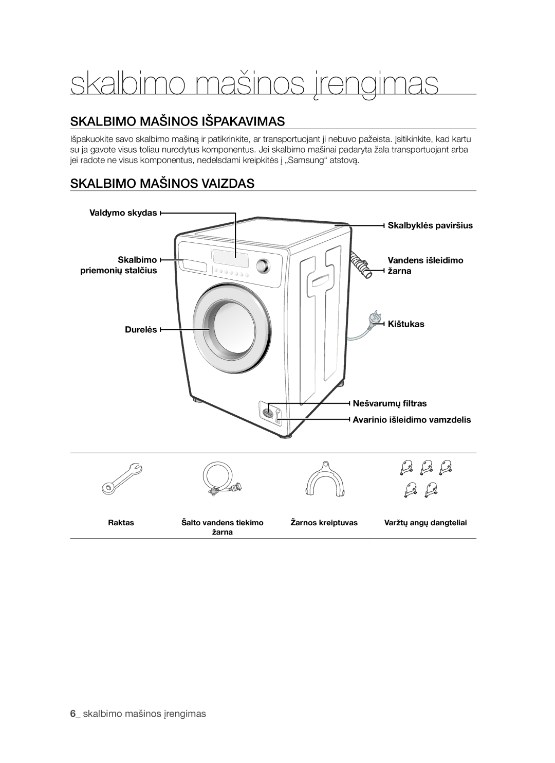 Samsung WF8522S9P/YLR Skalbimo mašinos įrengimas, Skalbimo Mašinos Išpakavimas, Skalbimo Mašinos Vaizdas, Valdymo skydas 