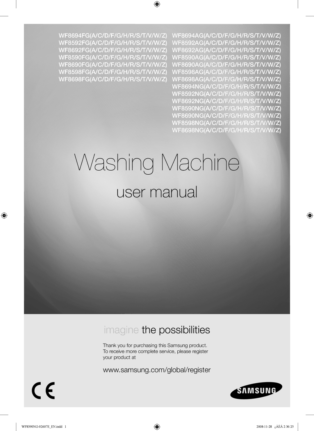 Samsung WF8620NGW/YLE, WF8590NGU/XSG manual Washing Machine 