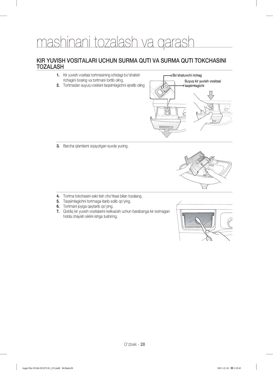 Samsung WF8590NLW9DYLD manual Aegis Flat-DC68-03327J-01UZ.indd Bo‘lim628 