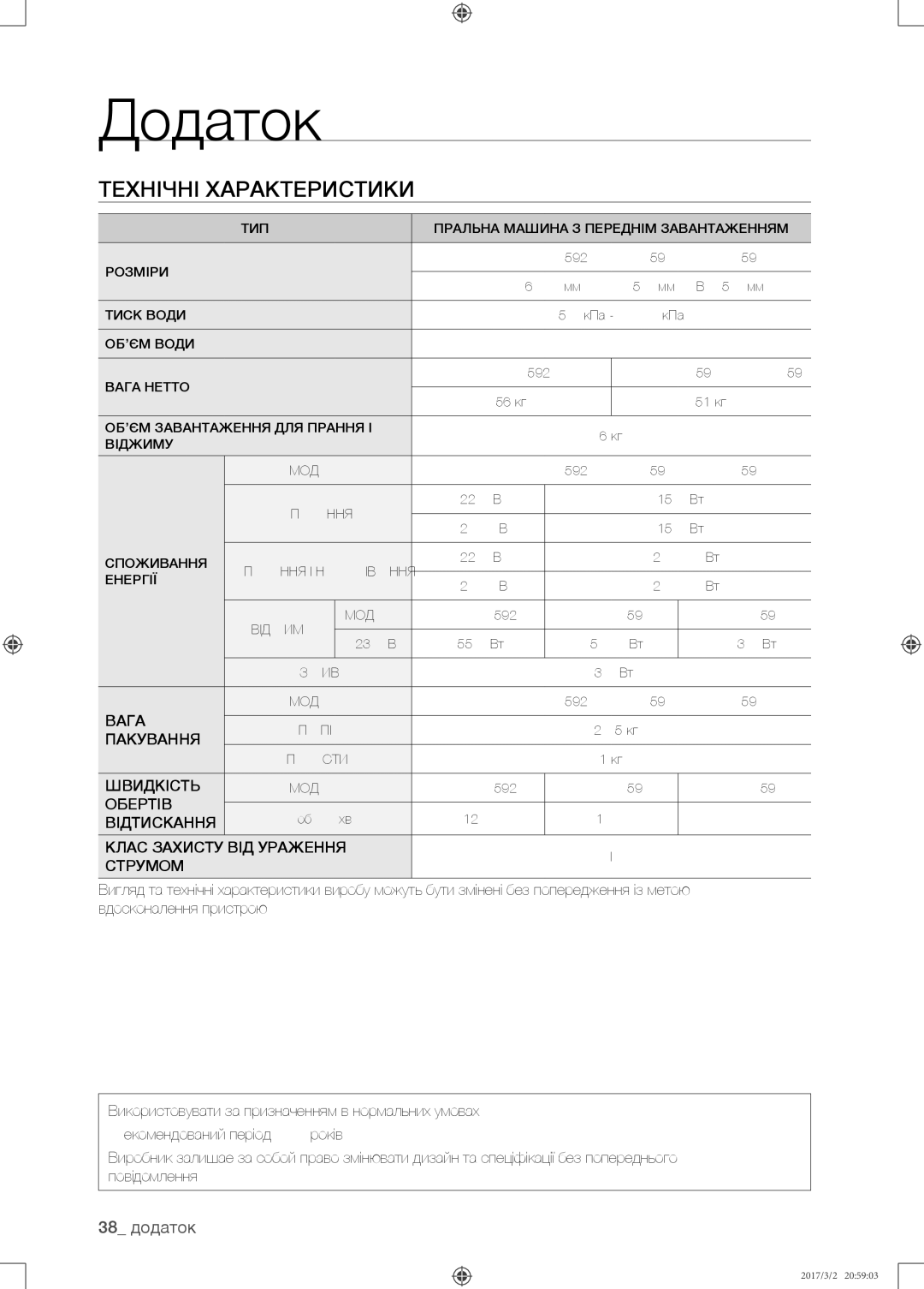 Samsung WF8590NMW9/YLP, WF8590NMS/YLP manual 38 додаток 