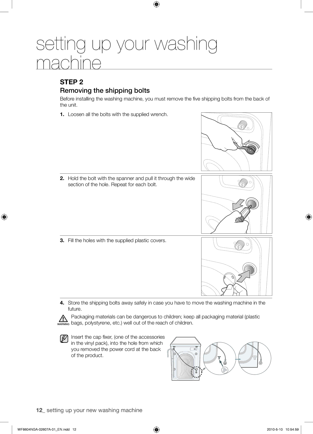 Samsung WF8602NGY/XEU manual Removing the shipping bolts 