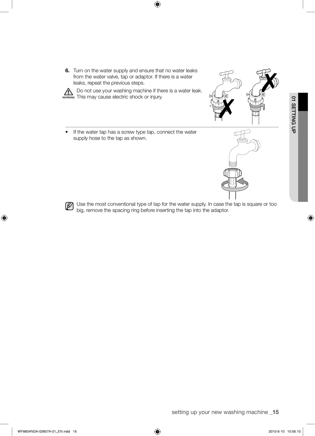 Samsung WF8602NGY/XEU manual Setting up your new washing machine 