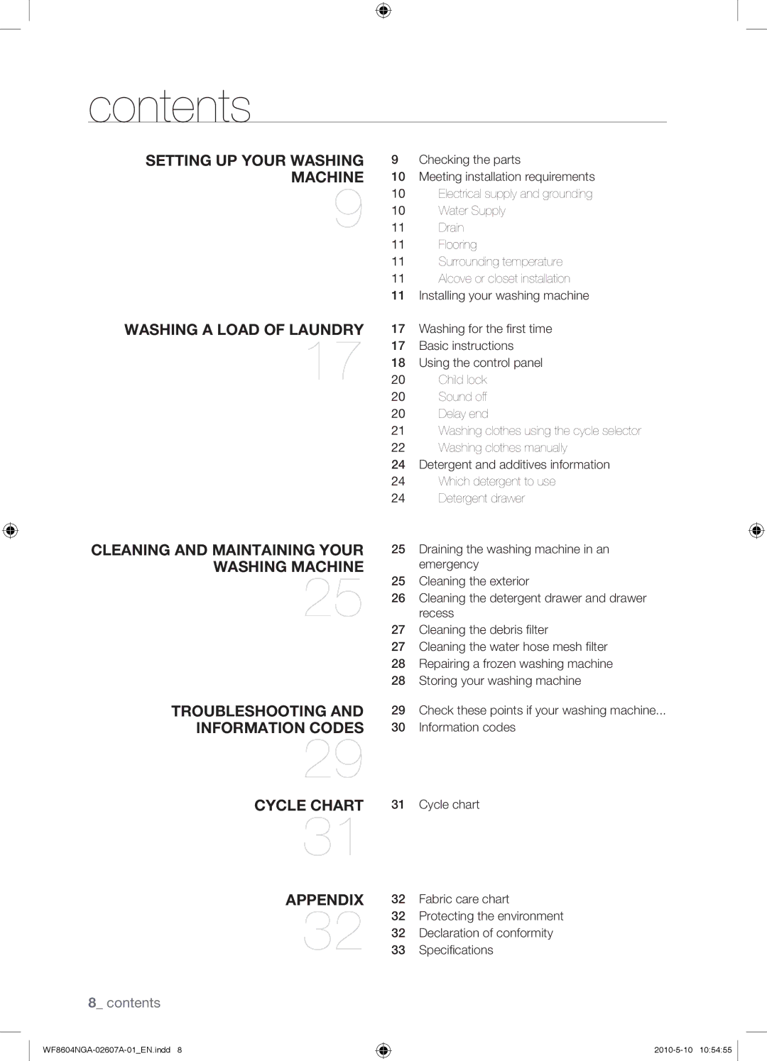 Samsung WF8602NGY/XEU manual Contents 