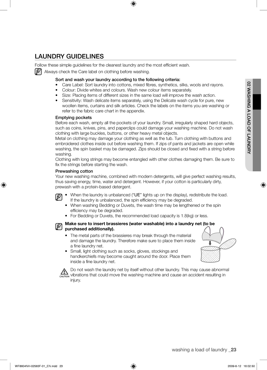 Samsung WF8602NHW/XEE manual Laundry Guidelines, ﬁne laundry net 