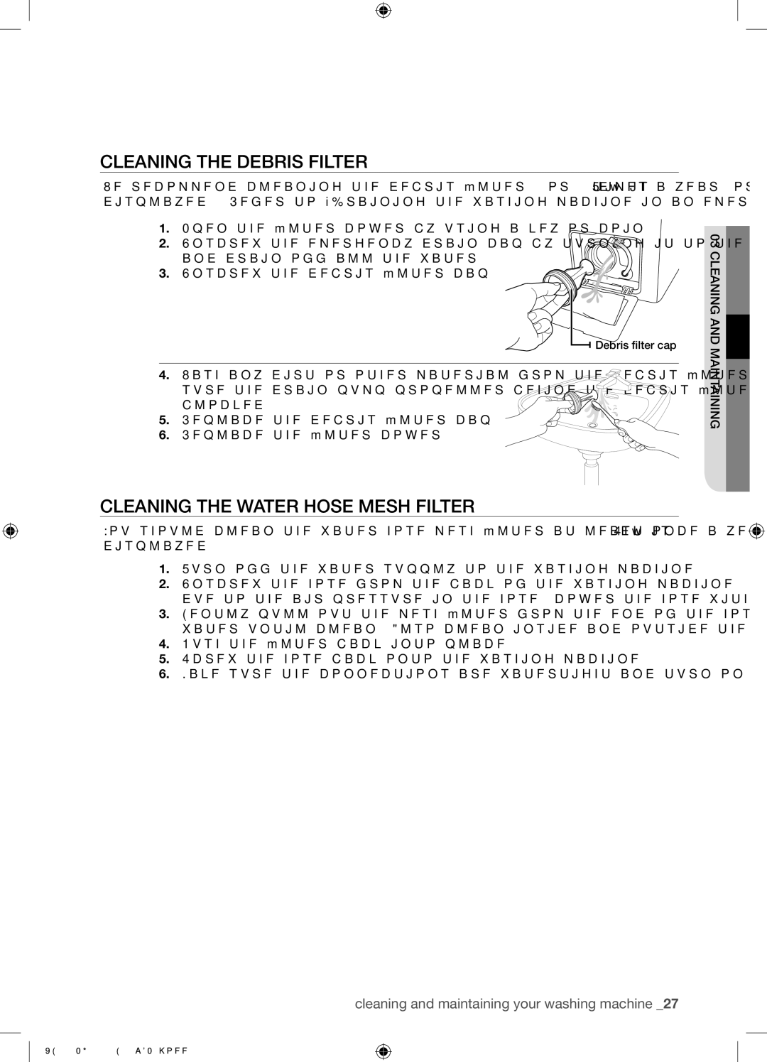 Samsung WF8602NHW/XEE manual Cleaning the Debris Filter, Cleaning the Water Hose Mesh Filter 