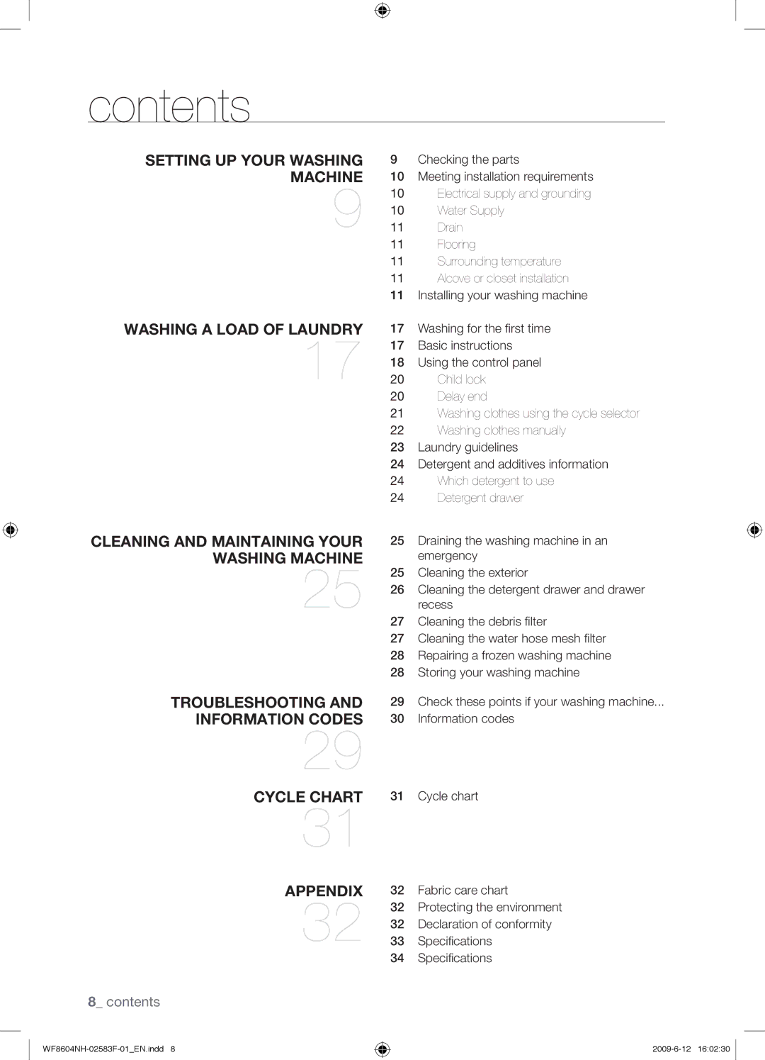 Samsung WF8602NHW/XEE manual Contents 