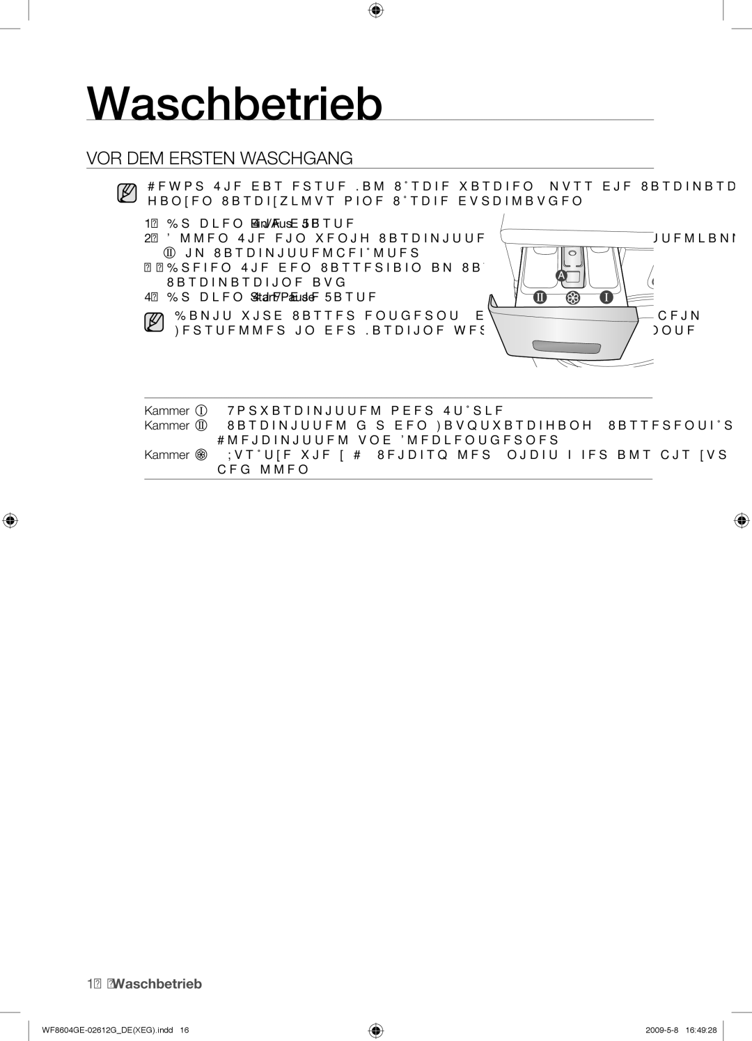 Samsung WF8604GEV/XEG manual Waschbetrieb, VOR DEM Ersten Waschgang 