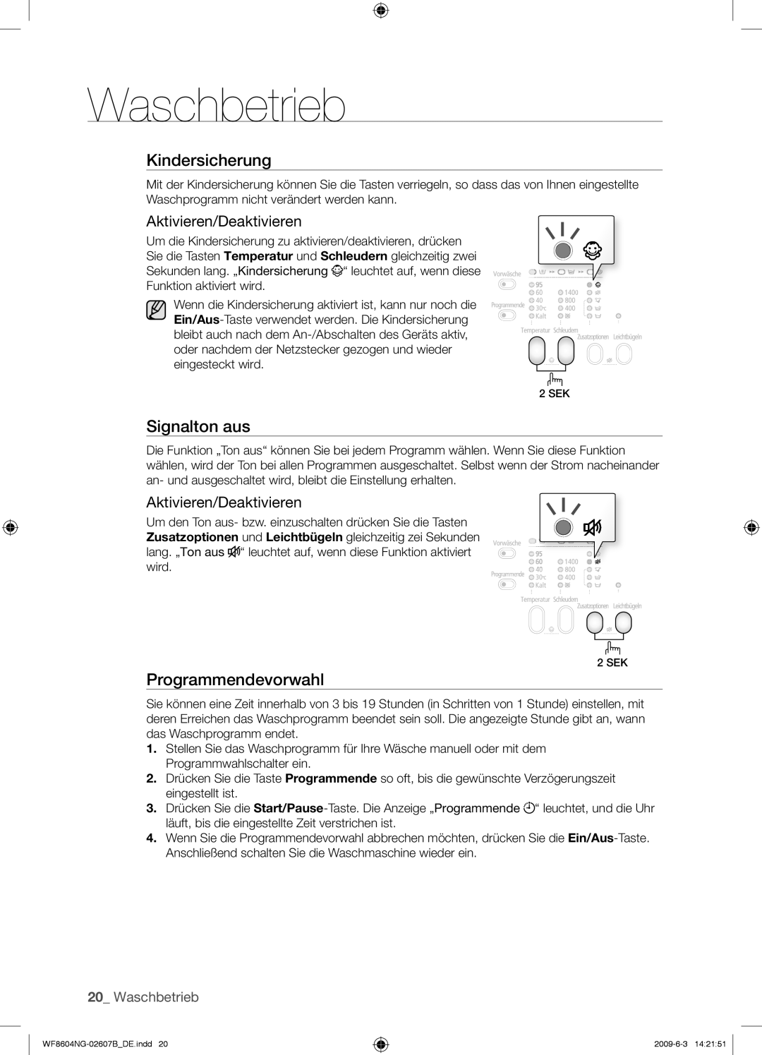 Samsung WF8604NGV/XEG manual Signalton aus, Aktivieren/Deaktivieren 