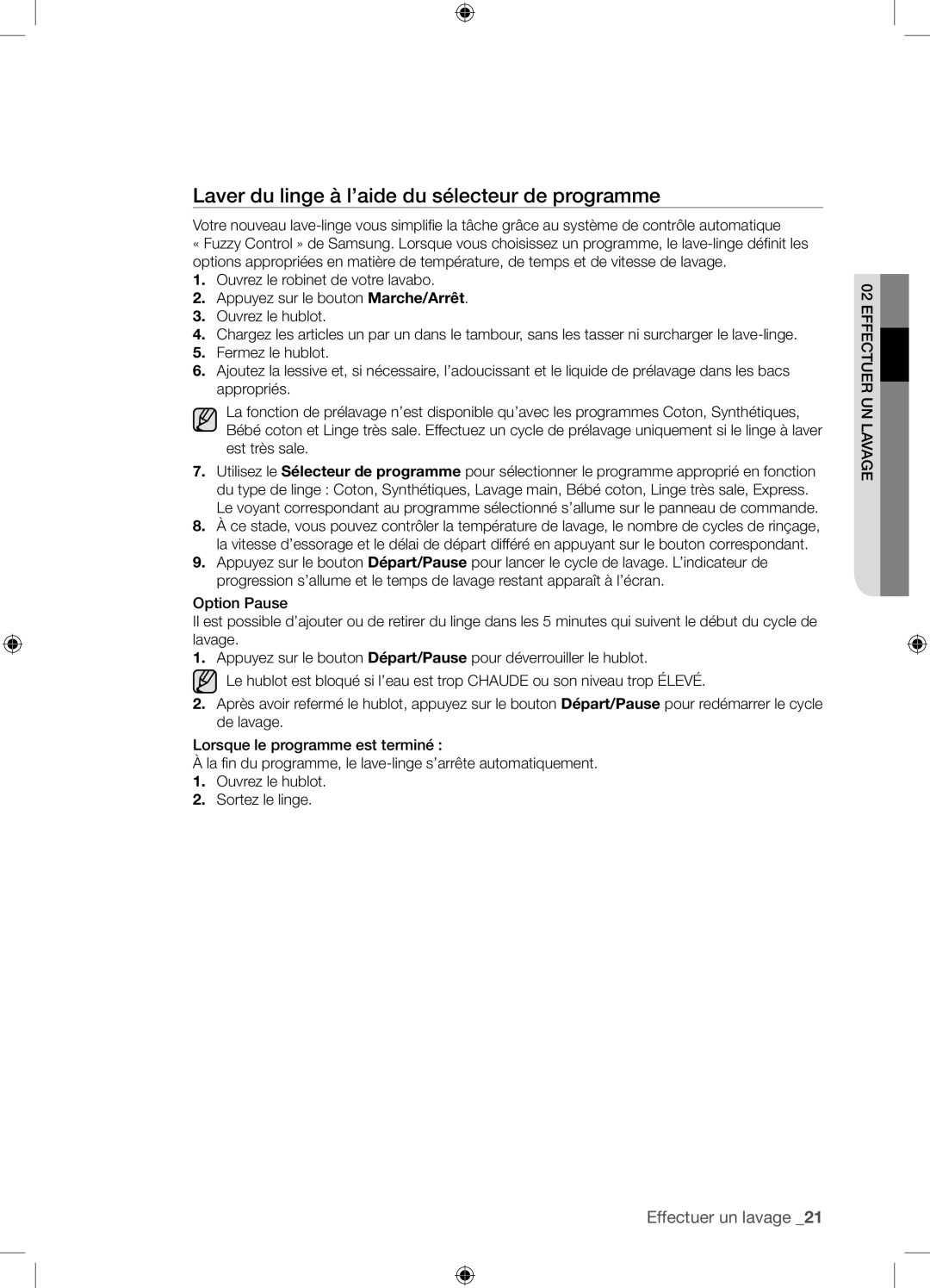 Samsung WF8604NHW/XEF, WF8604NHS/XEF manual Laver du linge à l’aide du sélecteur de programme 