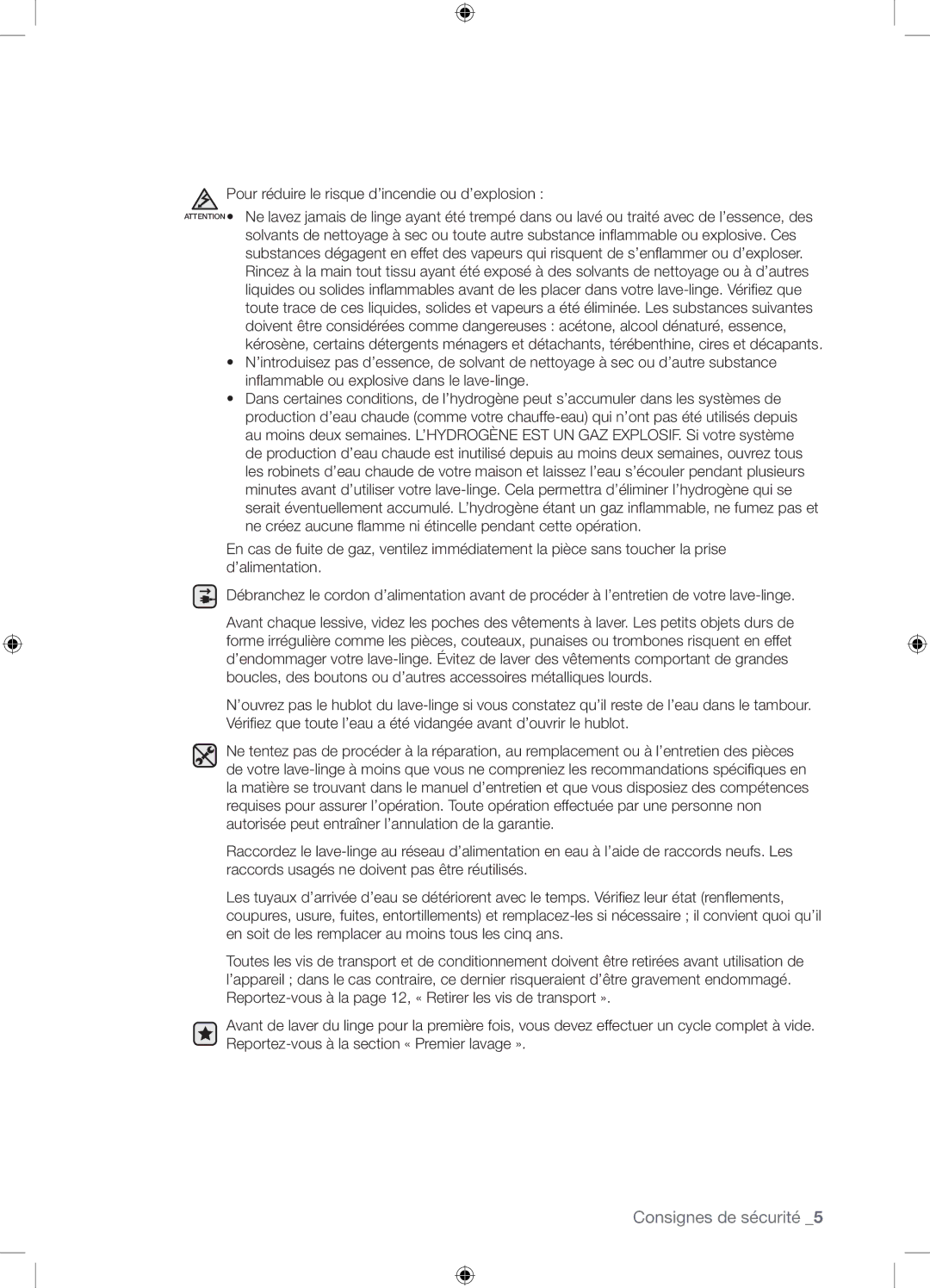 Samsung WF8604NHW/XEF, WF8604NHS/XEF manual Consignes de sécurité 