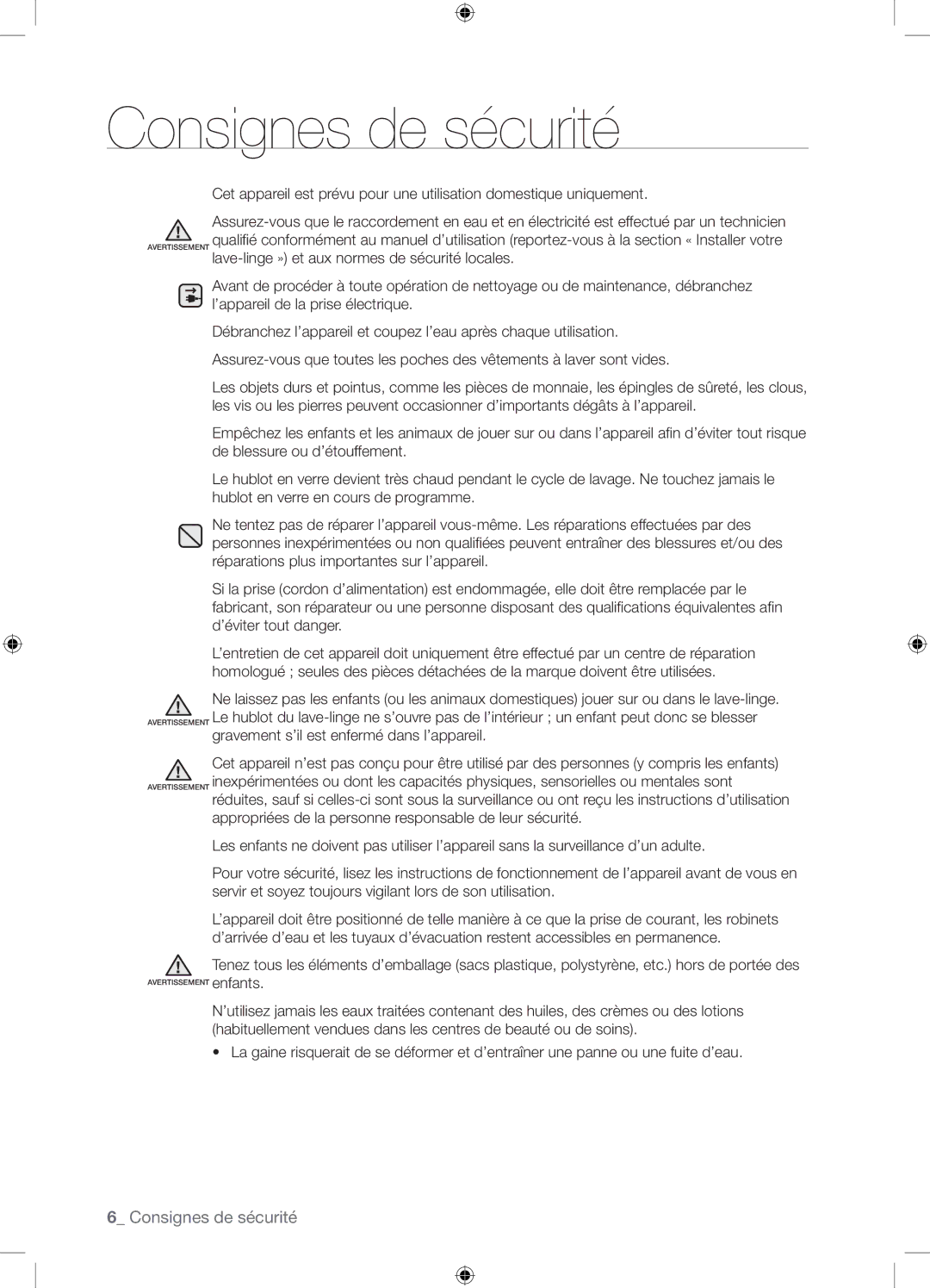 Samsung WF8604NHS/XEF, WF8604NHW/XEF manual Avertissement enfants 