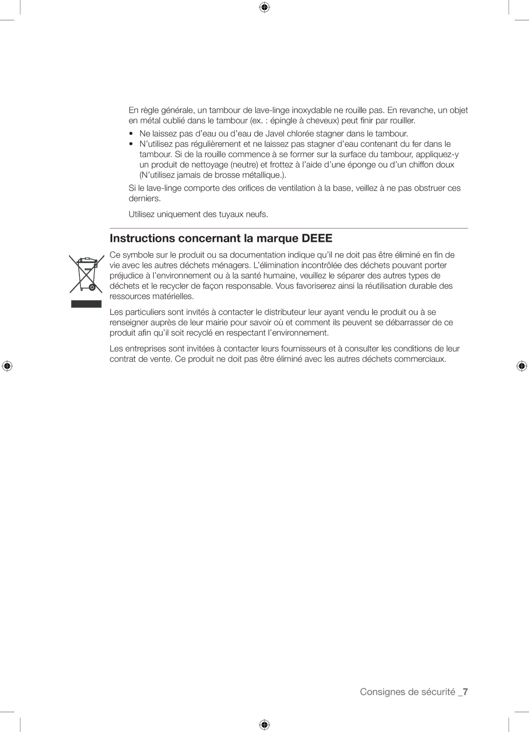 Samsung WF8604NHW/XEF, WF8604NHS/XEF manual Instructions concernant la marque Deee 