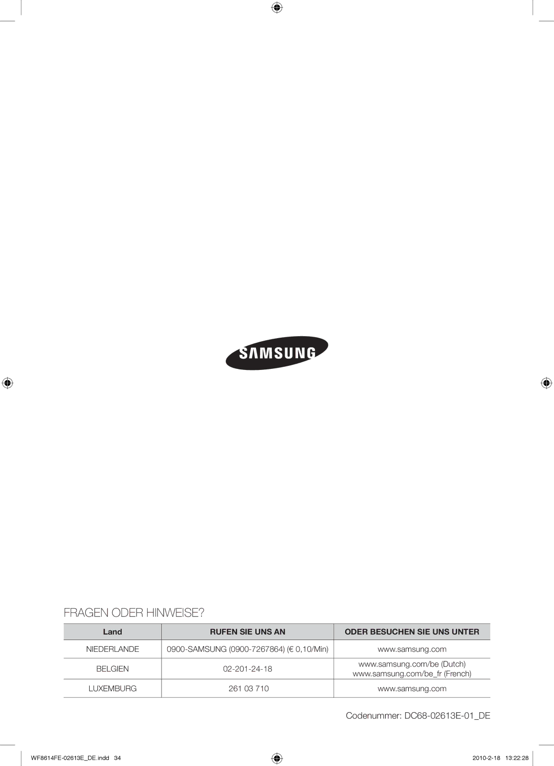 Samsung WF8614FEC/XEN manual Fragen Oder HINWEISE? 