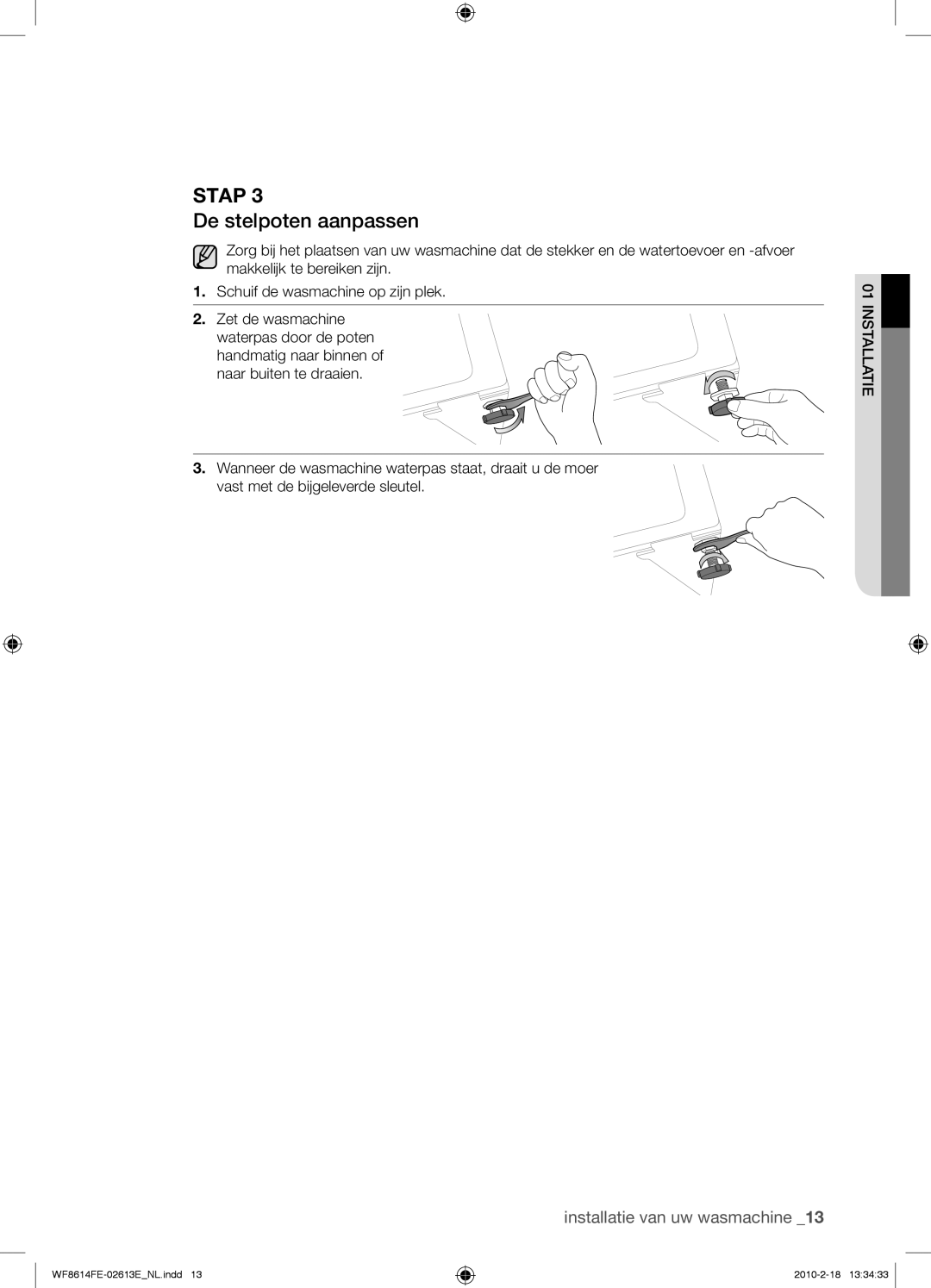 Samsung WF8614FEC/XEN manual De stelpoten aanpassen 