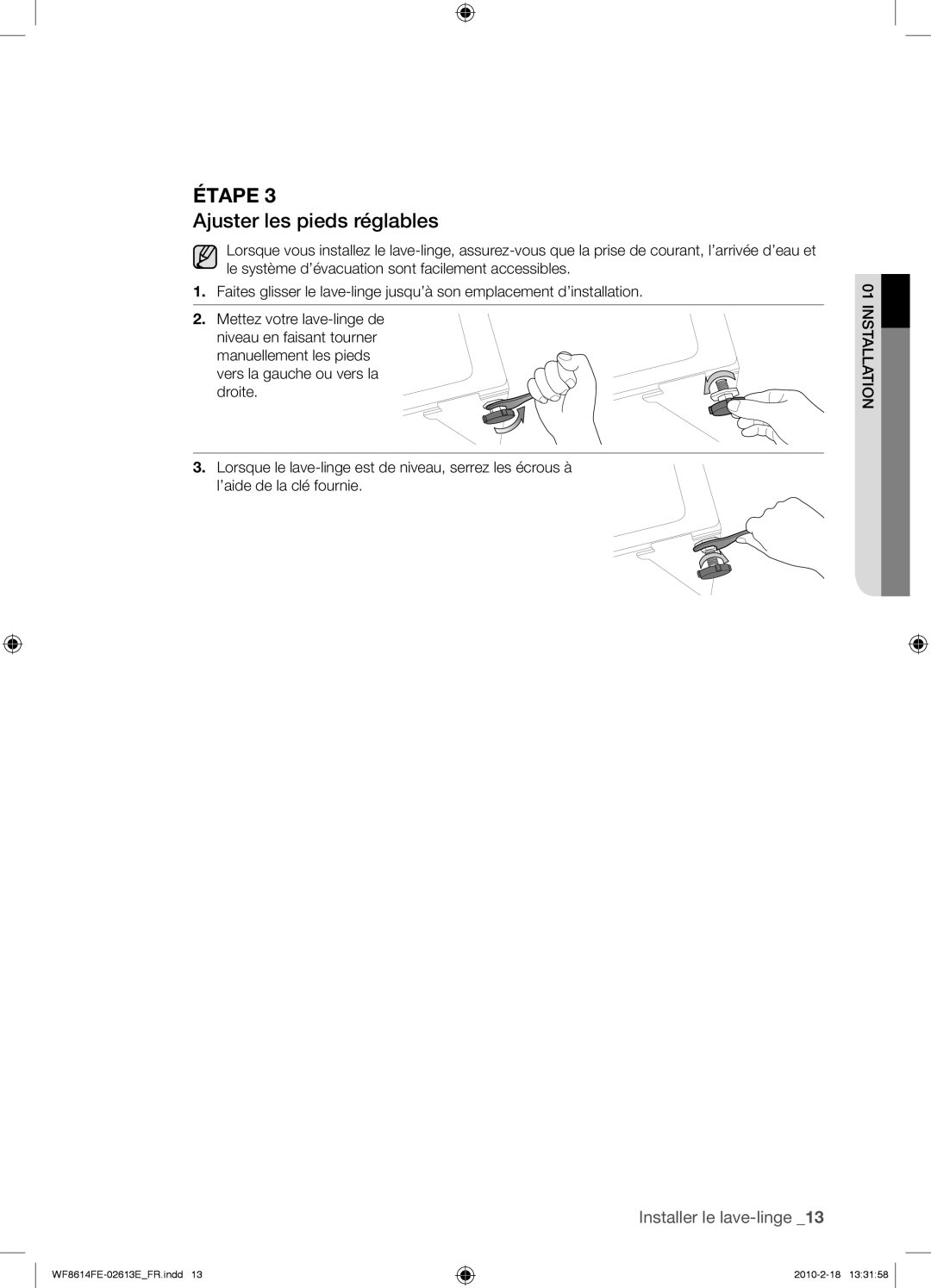 Samsung WF8614FEC/XEN manual Ajuster les pieds réglables 