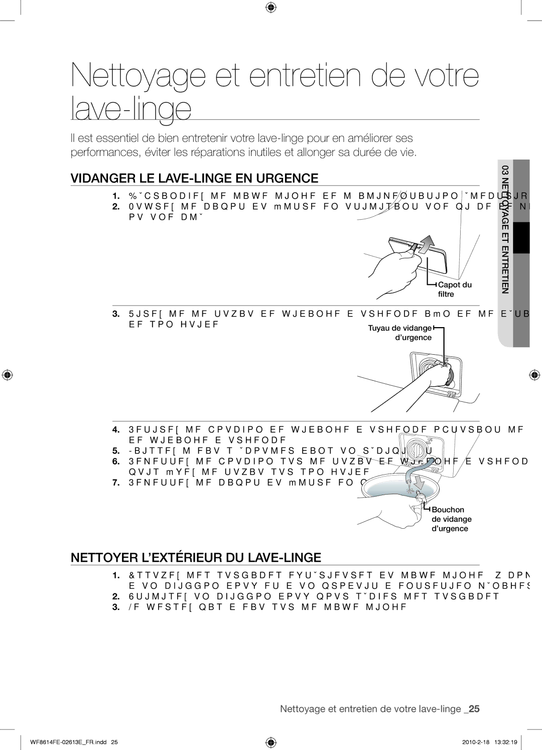 Samsung WF8614FEC/XEN manual Nettoyage et entretien de votre lave-linge, Vidanger LE LAVE-LINGE EN Urgence 