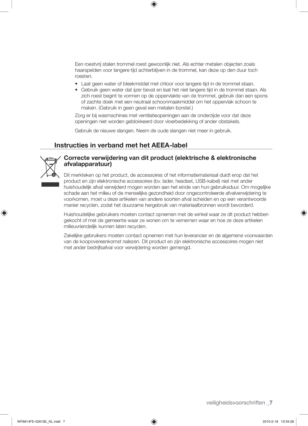 Samsung WF8614FEC/XEN manual Instructies in verband met het AEEA-label 