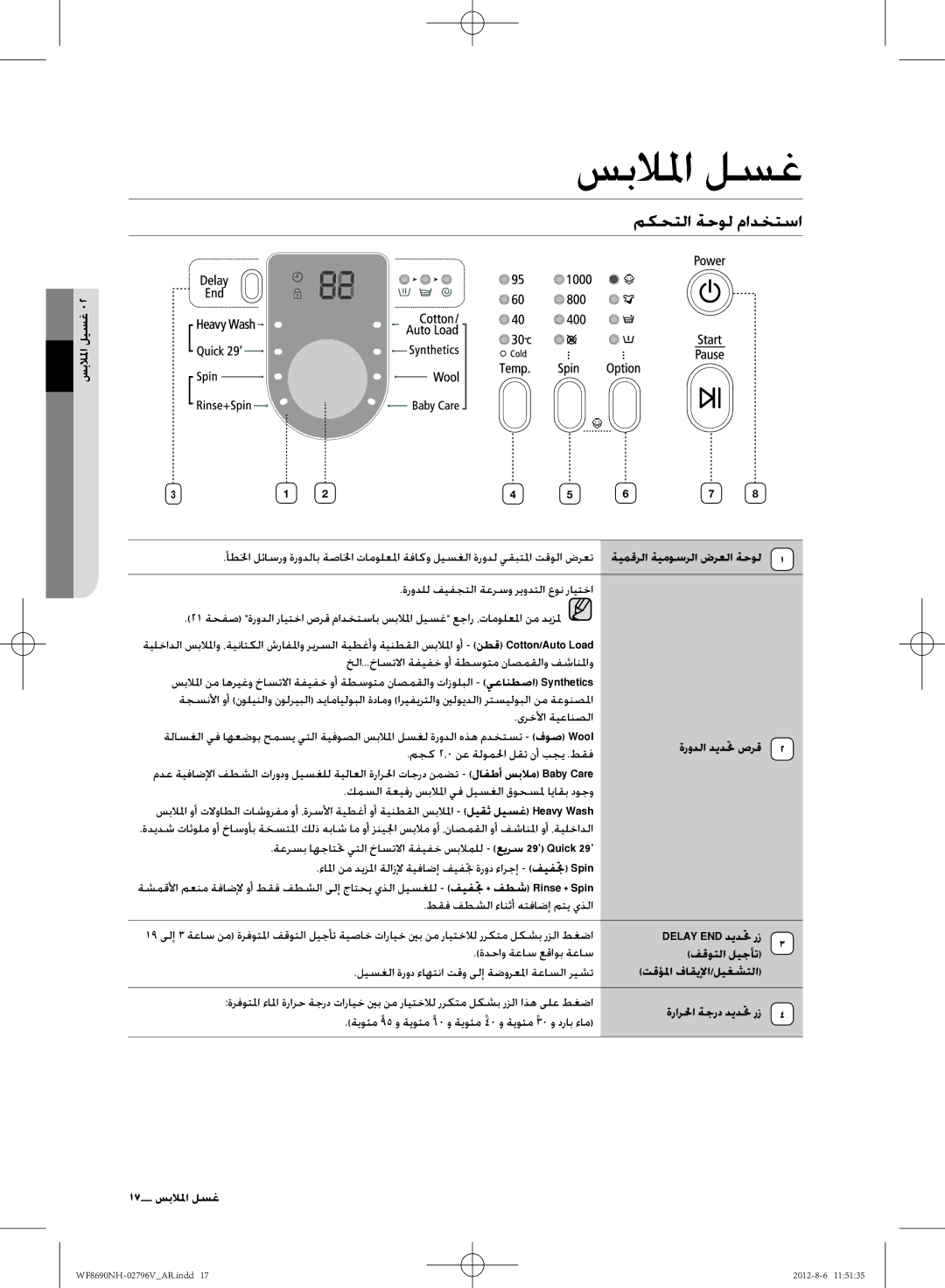 Samsung WF8690NHS/YLO manual مكحتلا ةحول مادختسا 