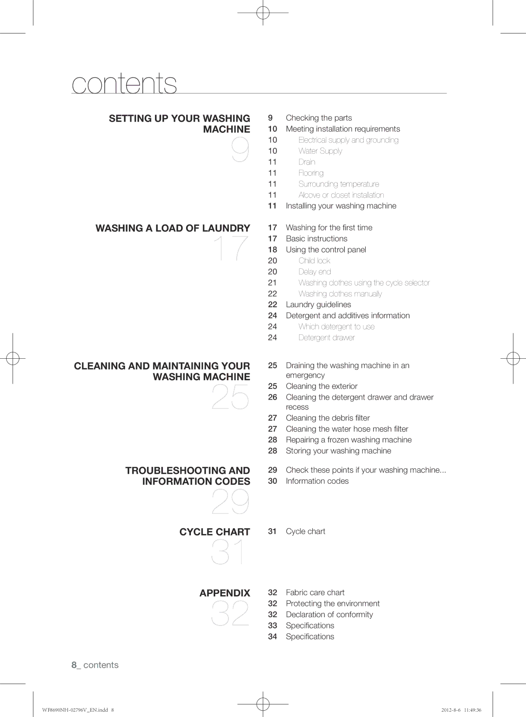 Samsung WF8690NHS/YLO manual Contents 