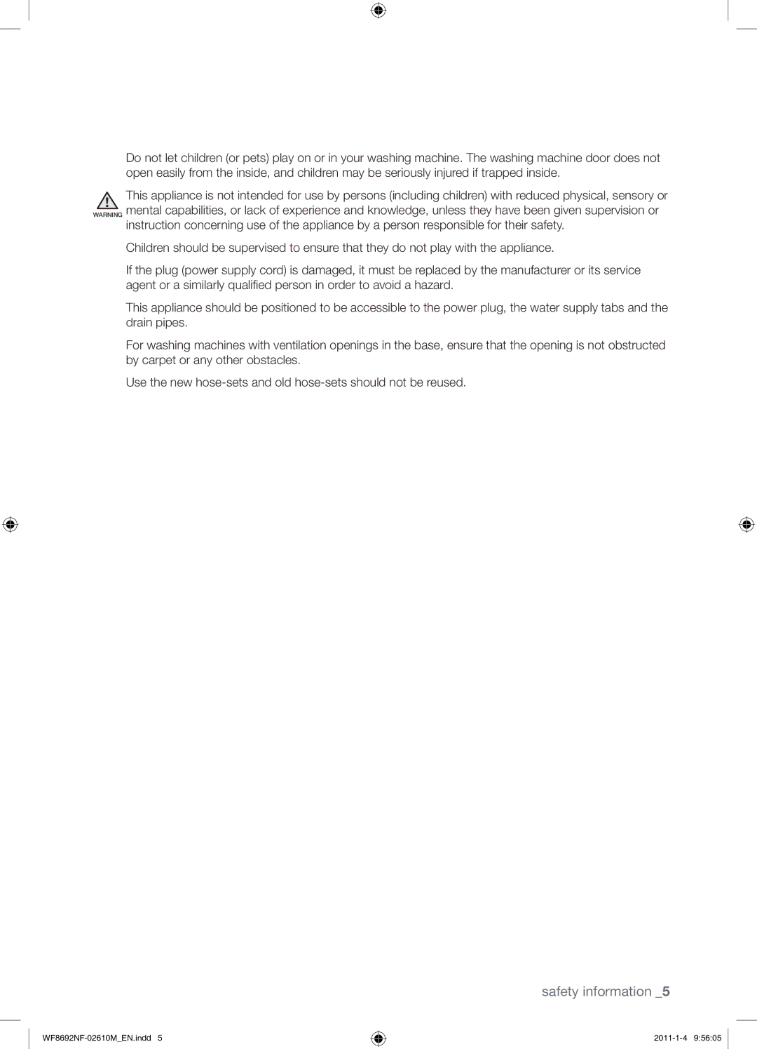 Samsung WF8692NFU/XSG manual Safety information 