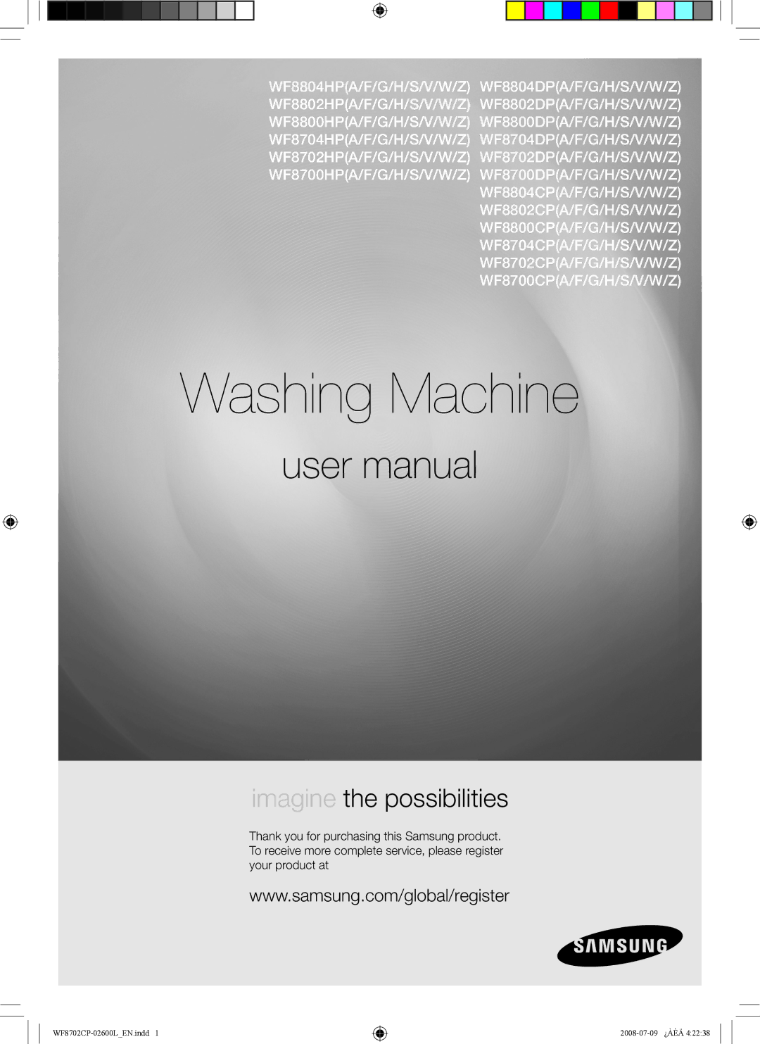 Samsung WF8702CPH/XSG, WF8702CPH/YL manual Washing Machine 