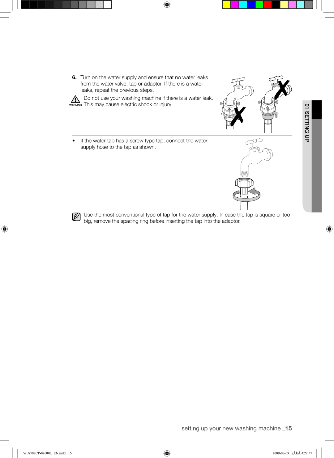 Samsung WF8702CPH/XSG, WF8702CPH/YL manual Setting up your new washing machine 