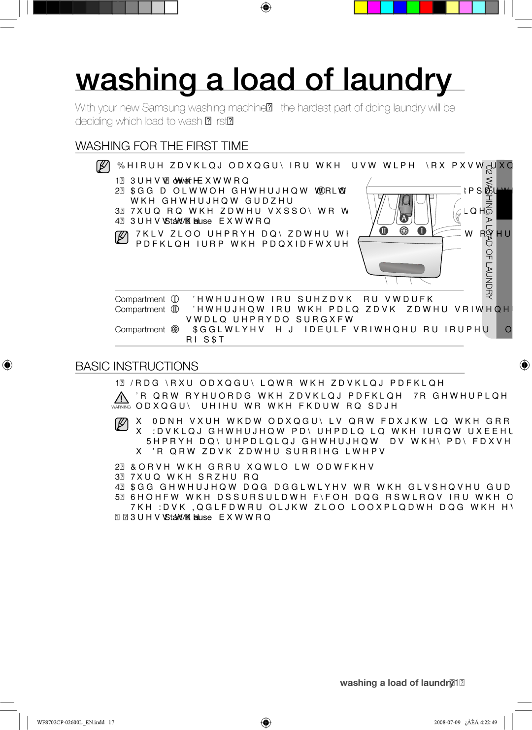 Samsung WF8702CPH/XSG, WF8702CPH/YL manual Washing a load of laundry, Washing for the First Time, Basic Instructions 