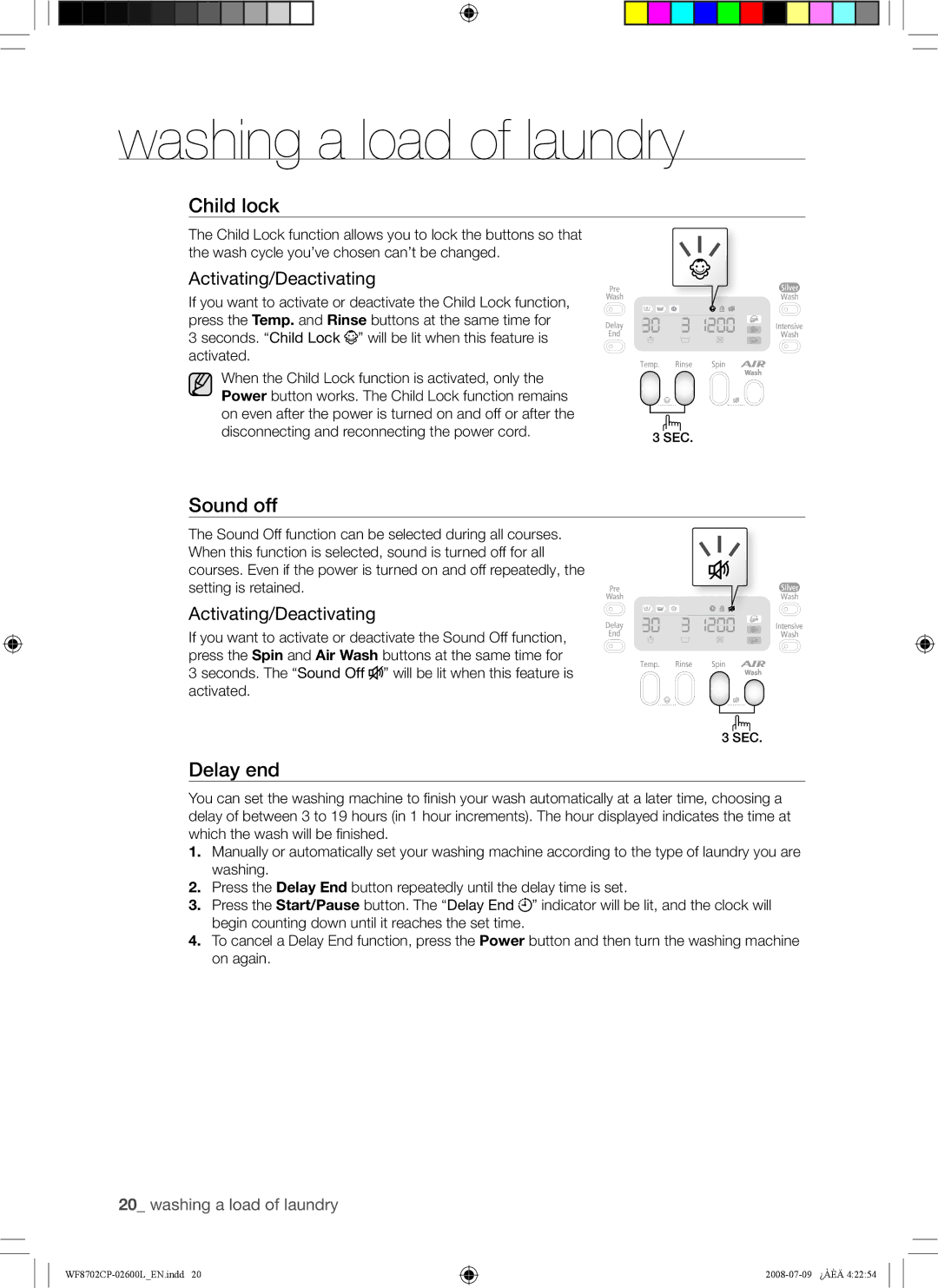 Samsung WF8702CPH/YL, WF8702CPH/XSG manual Sound off, Activating/Deactivating 