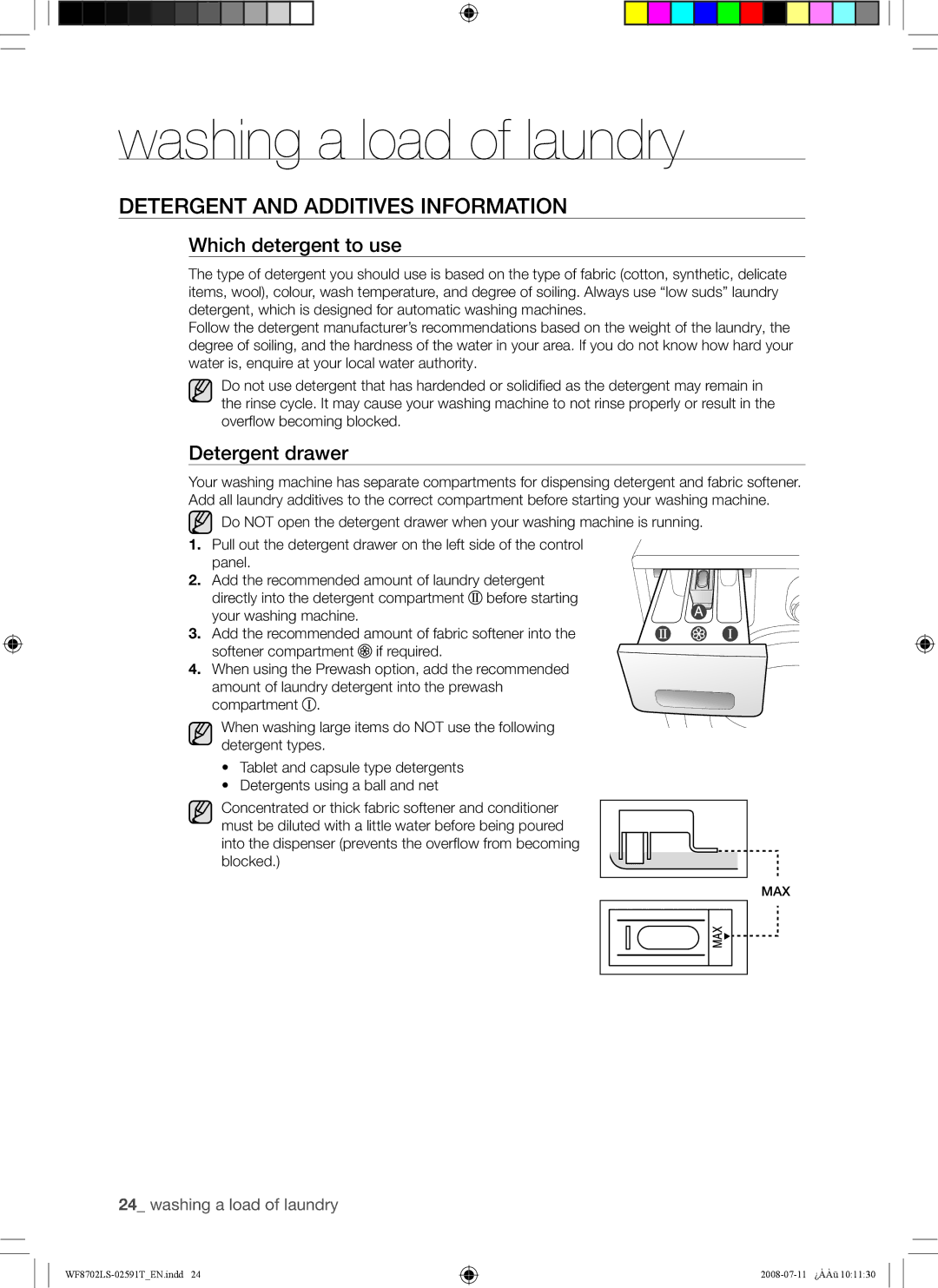 Samsung WF8702LSW/XSG, WF8702LSW1/XSG manual Detergent and Additives Information, Which detergent to use, Detergent drawer 