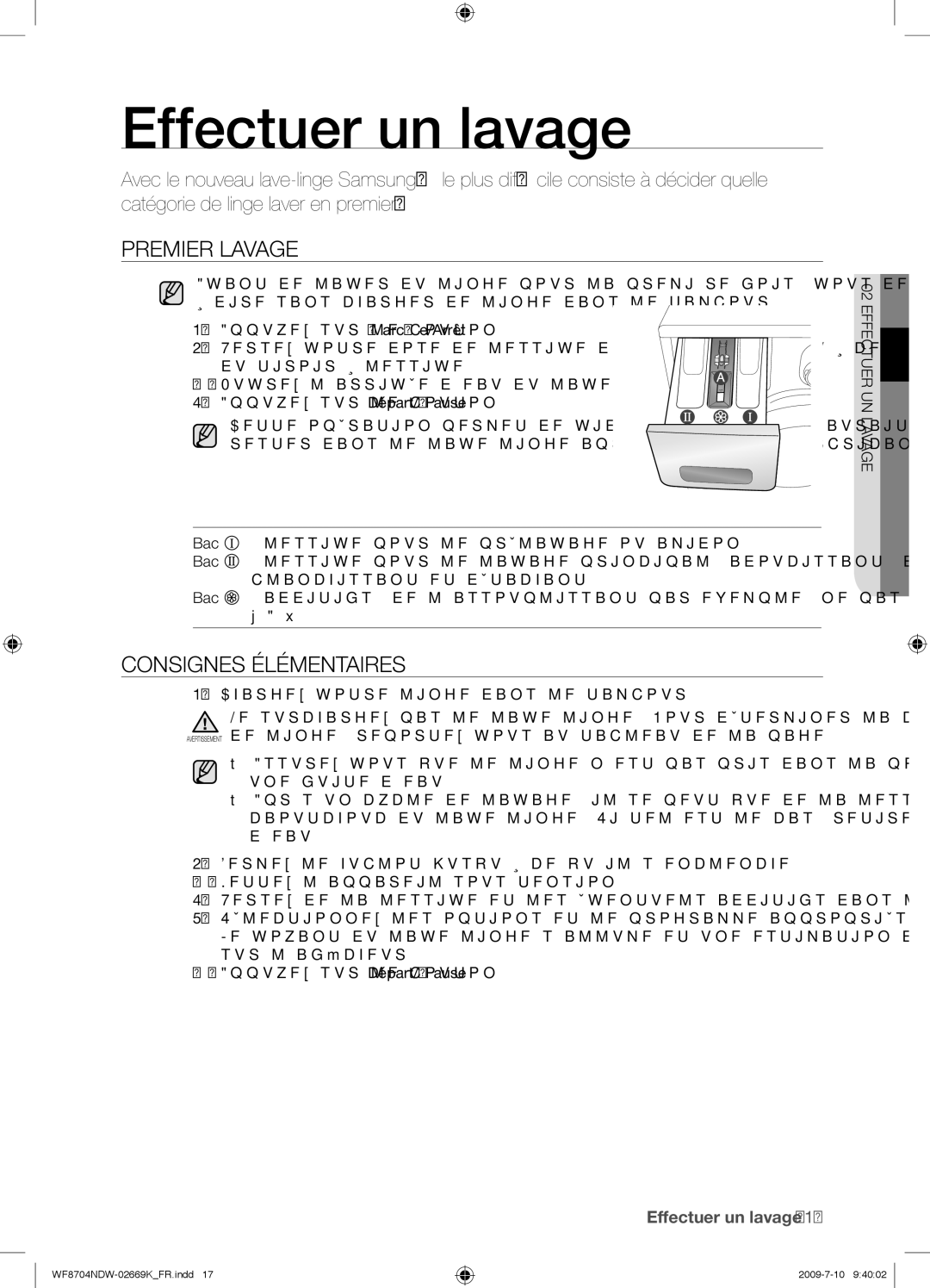 Samsung WF8702NDW/XEF manual Effectuer un lavage, Premier Lavage, Consignes Élémentaires 