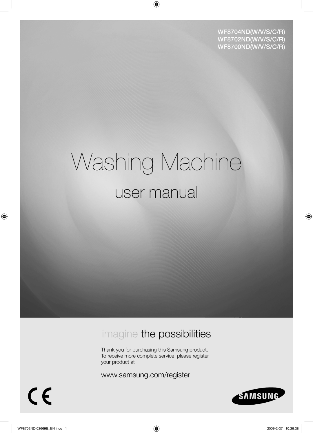 Samsung WF8702NDW/XEH manual Washing Machine 