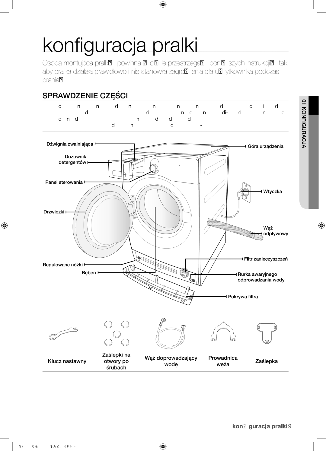 Samsung WF8702NDW/XEH manual Konﬁguracja pralki, Sprawdzenie Części 