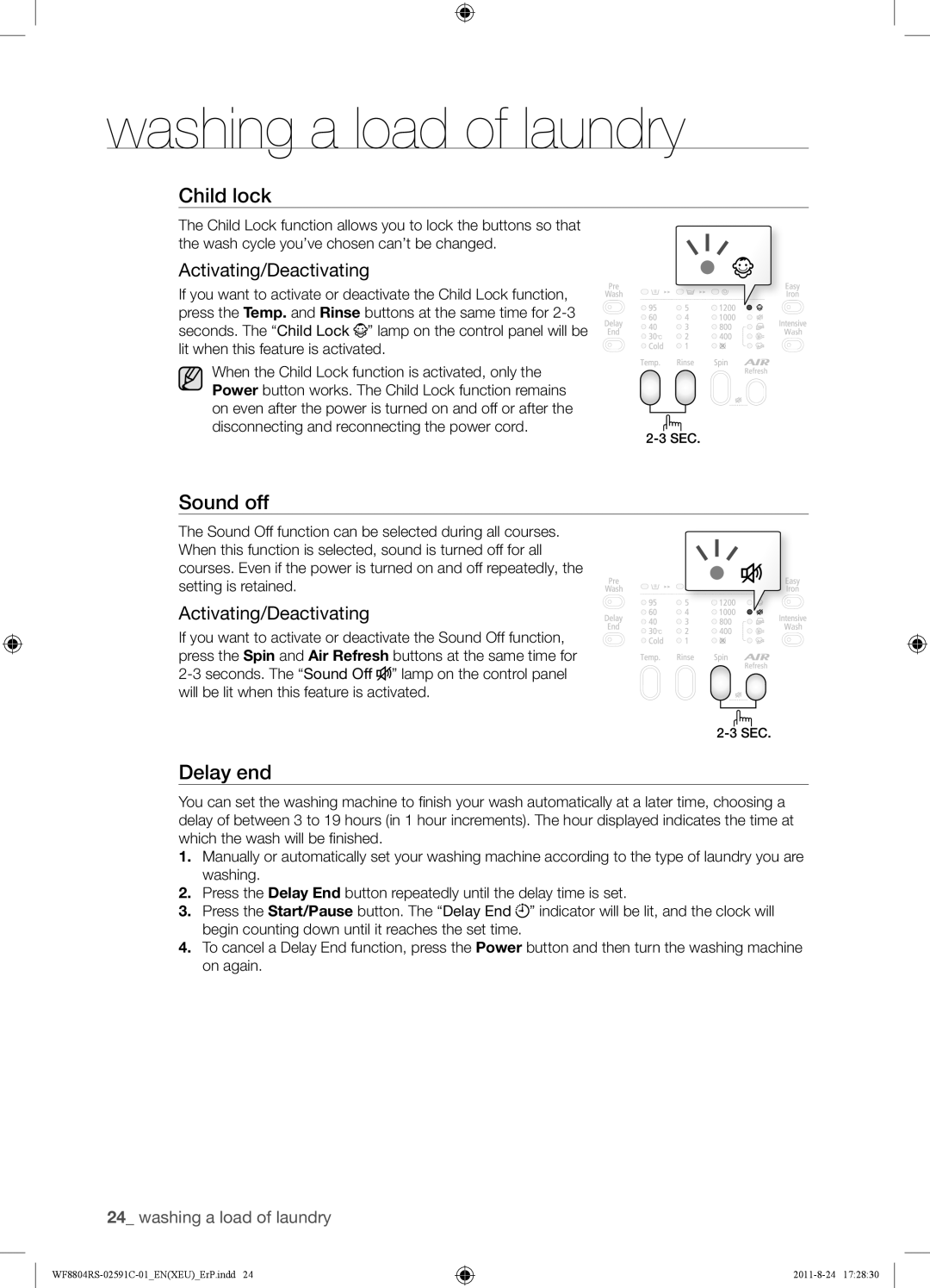 Samsung WF8702RSD/XEU, WF8704RSS/XEU, WF8704RSW1/XEU manual Sound off, Activating/Deactivating 