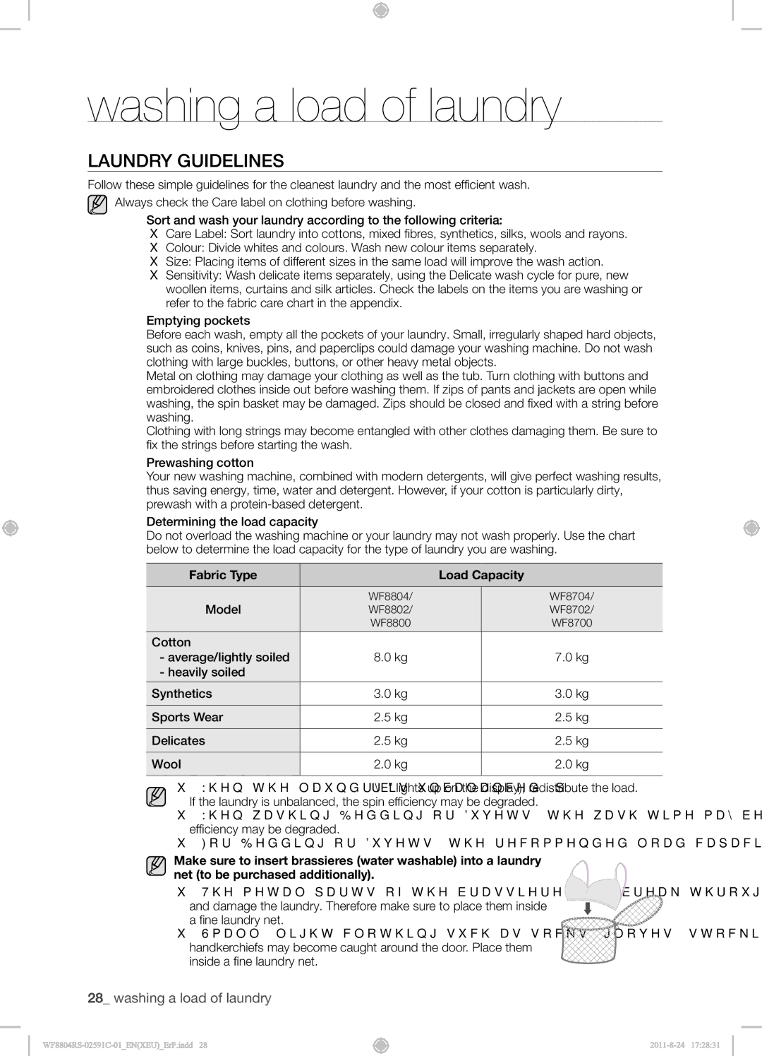 Samsung WF8704RSS/XEU, WF8702RSD/XEU, WF8704RSW1/XEU manual Laundry Guidelines, Fabric Type Load Capacity 