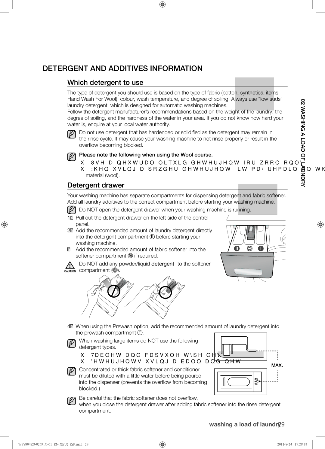 Samsung WF8704RSW1/XEU, WF8702RSD/XEU manual Detergent and Additives Information, Which detergent to use, Detergent drawer 