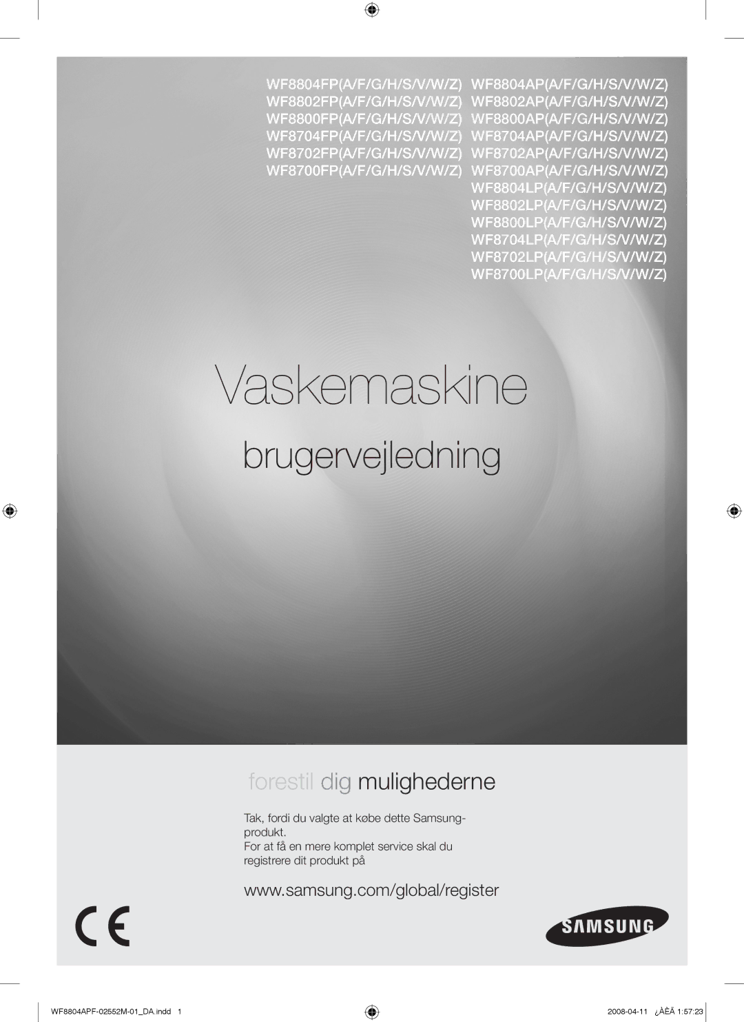 Samsung WF8704APA/XEE manual Vaskemaskine 