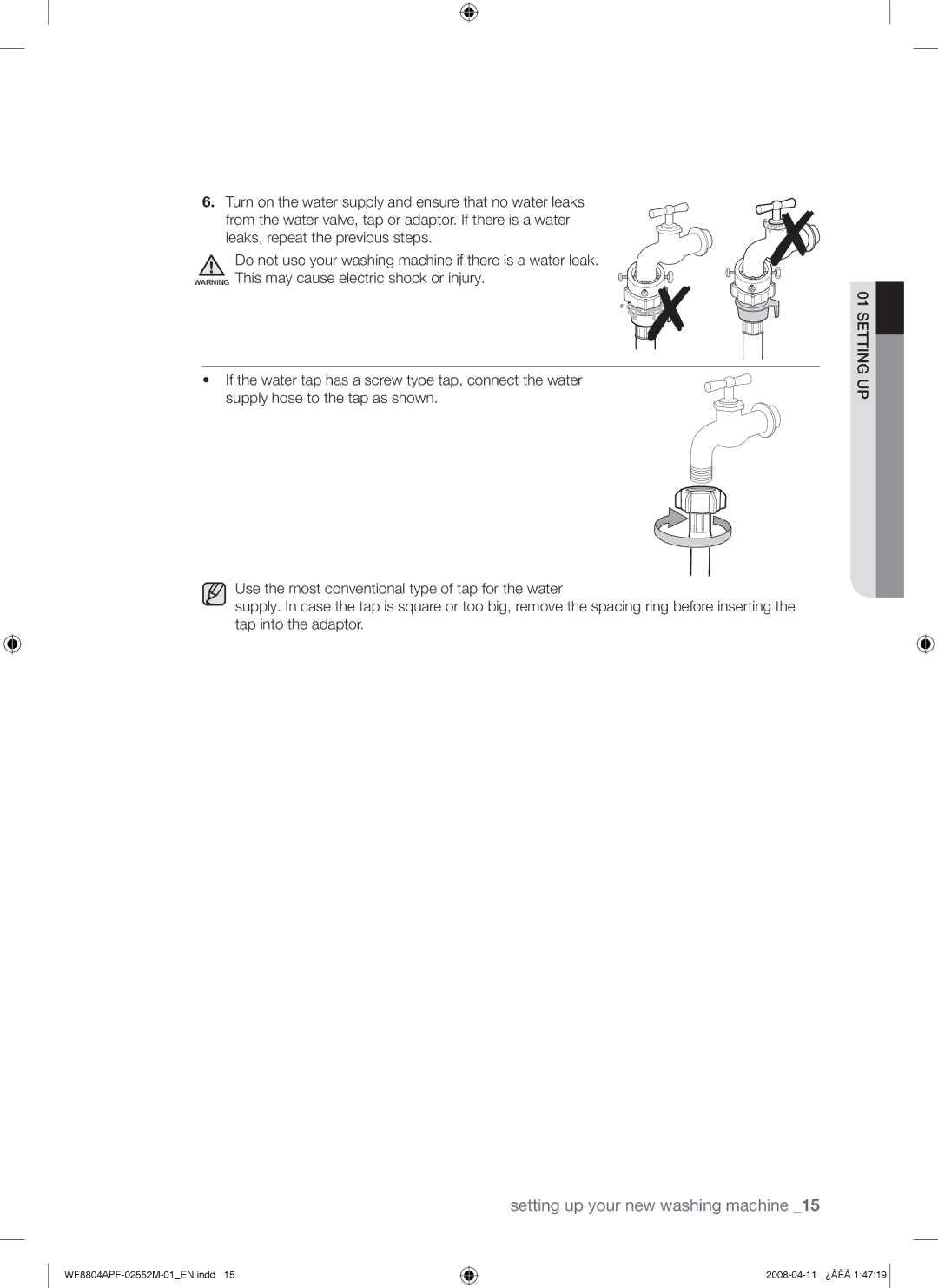 Samsung WF8704APA/XEE manual Setting up your new washing machine 