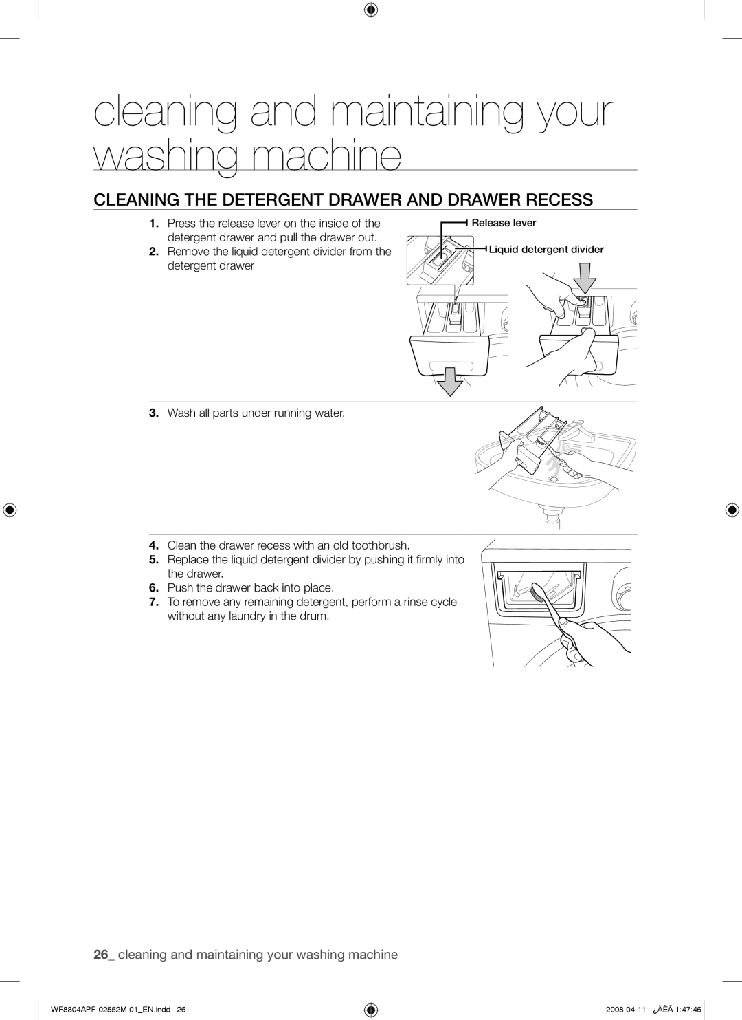 Samsung WF8704APA/XEE manual Cleaning the Detergent Drawer and Drawer Recess 