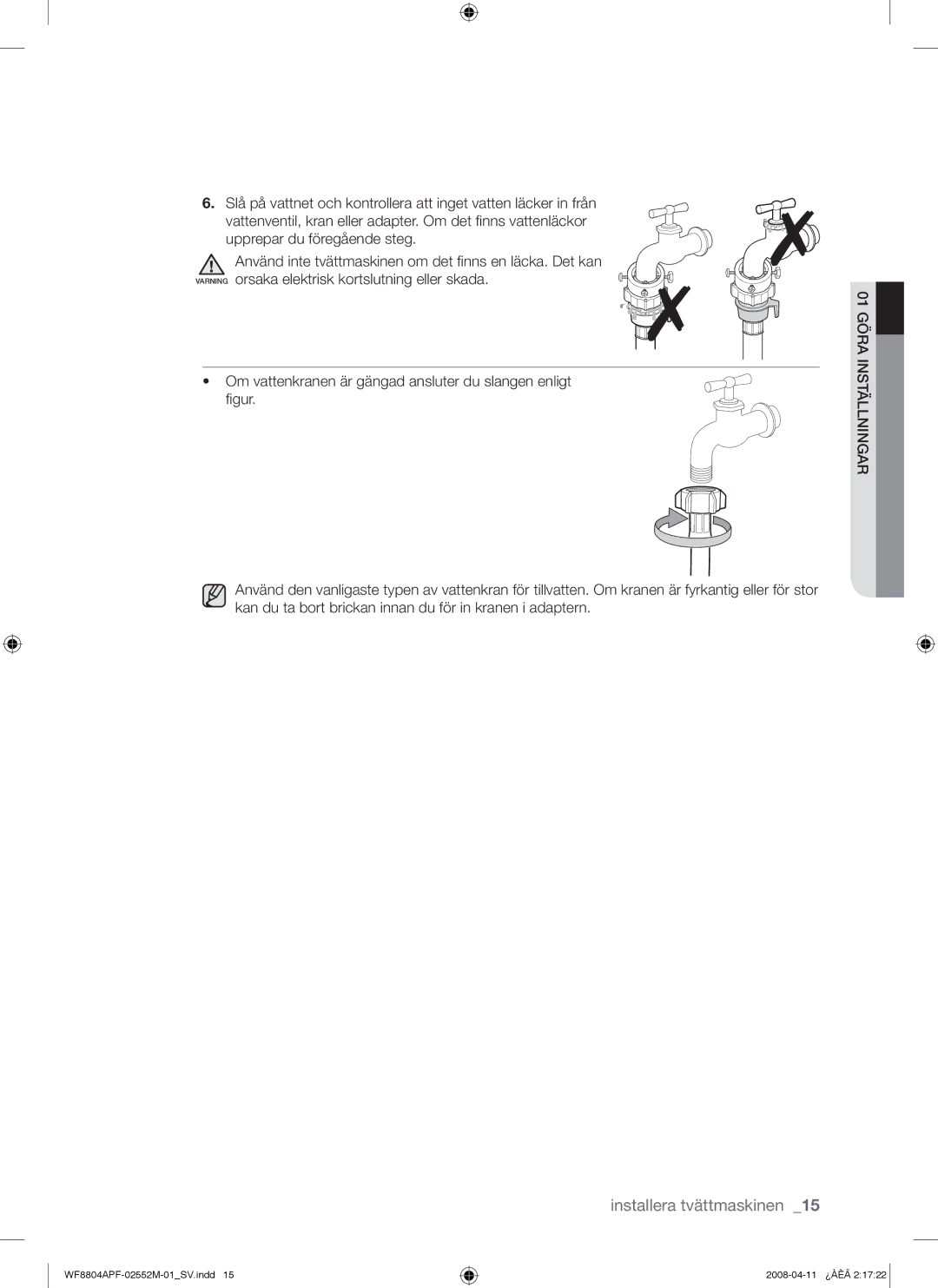 Samsung WF8704APA/XEE manual Installera tvättmaskinen 