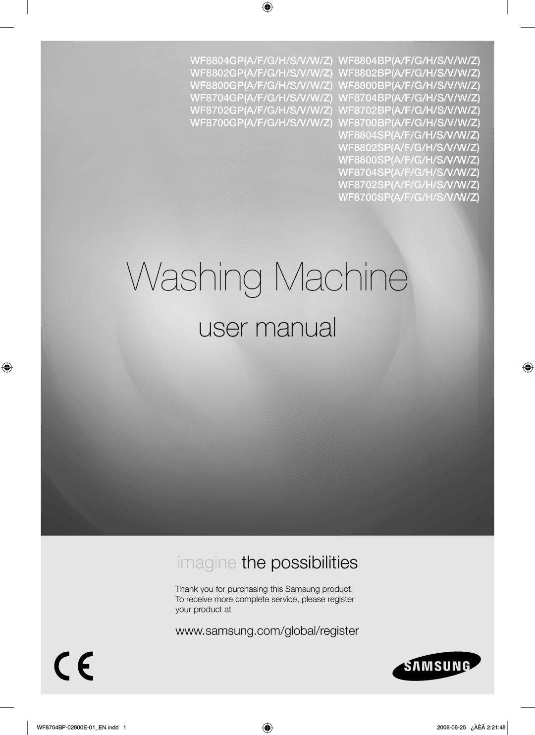 Samsung WF8704BPG/XEH manual Washing Machine 