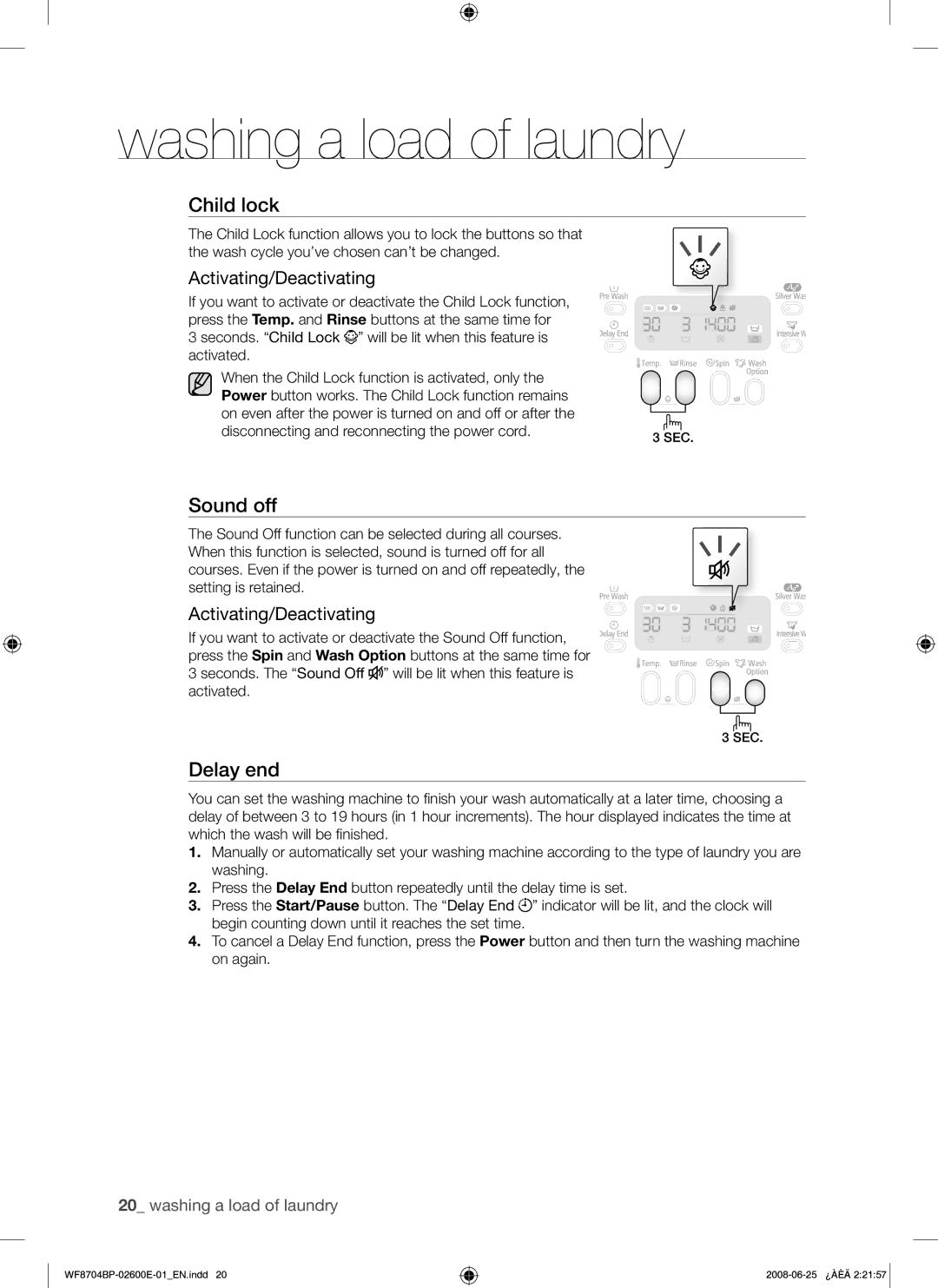 Samsung WF8704BPG/XEH manual Sound off, Activating/Deactivating 