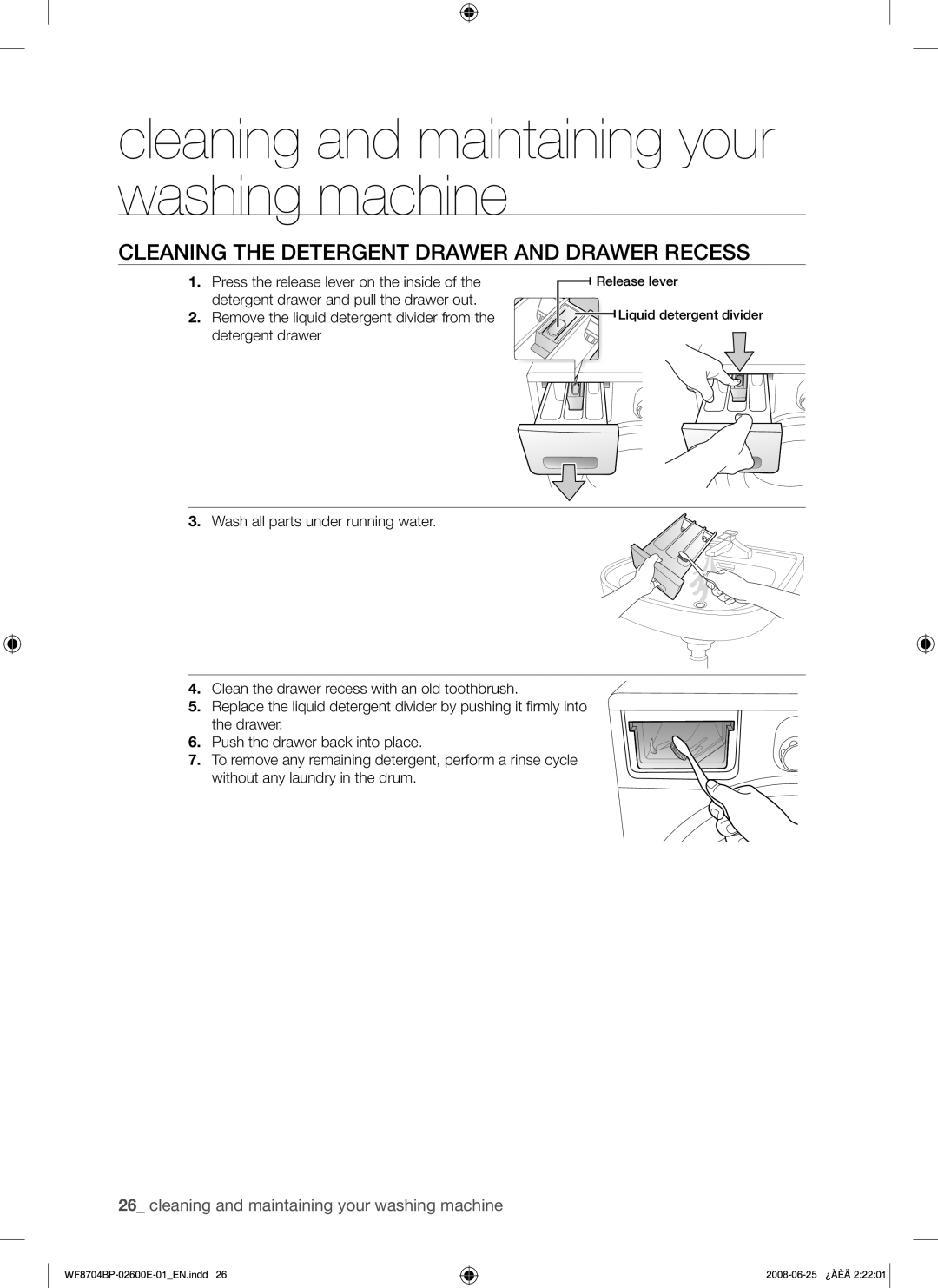 Samsung WF8704BPG/XEH manual Cleaning the Detergent Drawer and Drawer Recess 