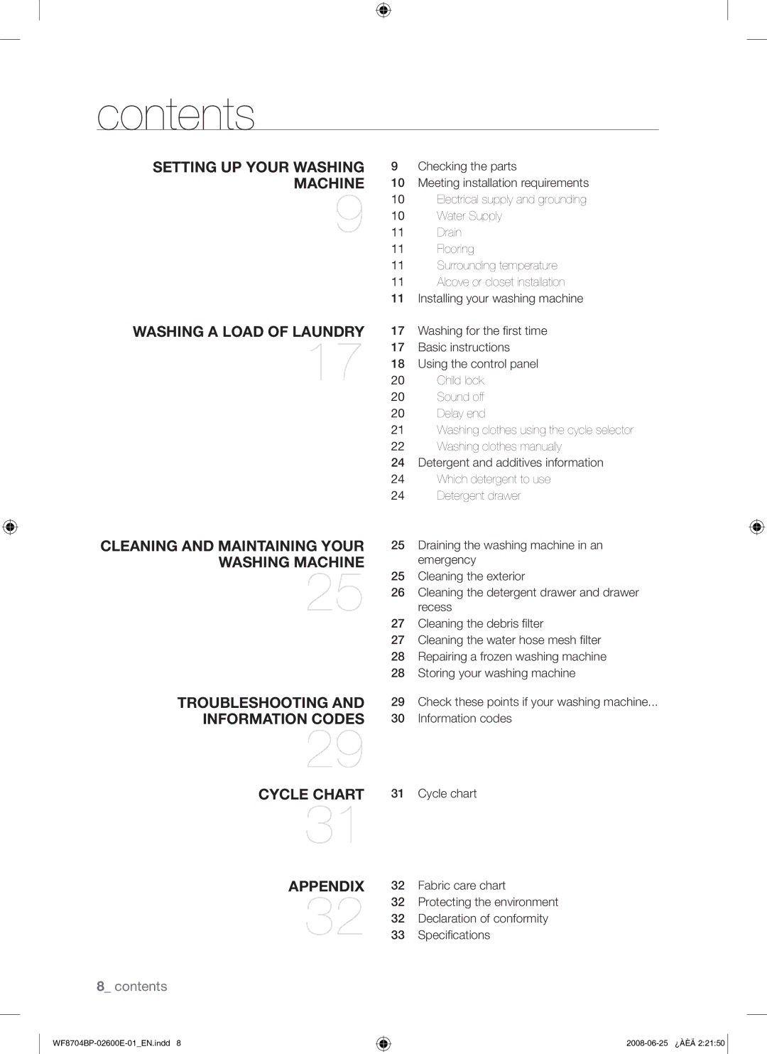 Samsung WF8704BPG/XEH manual Contents 