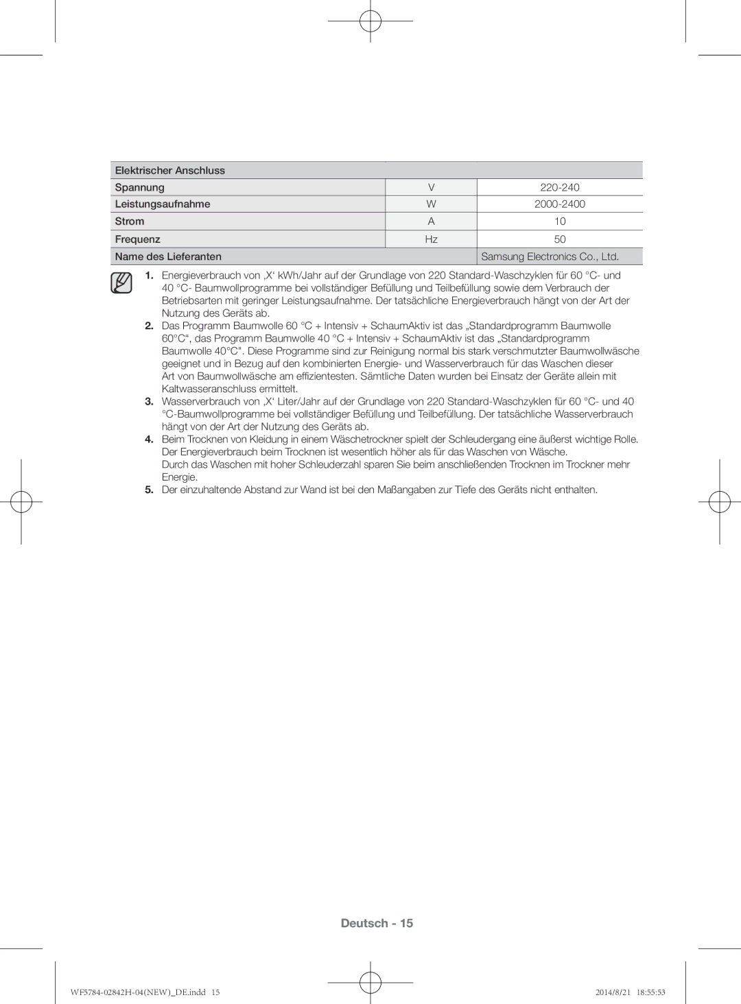 Samsung WF8724GPA1/XEG, WF8724GPA/XEG, WF10824Z8V/XEG, WF8724GPF1/XEG, WF10824Z8V3/XEG, WF8724GPF/XEG manual Deutsch 