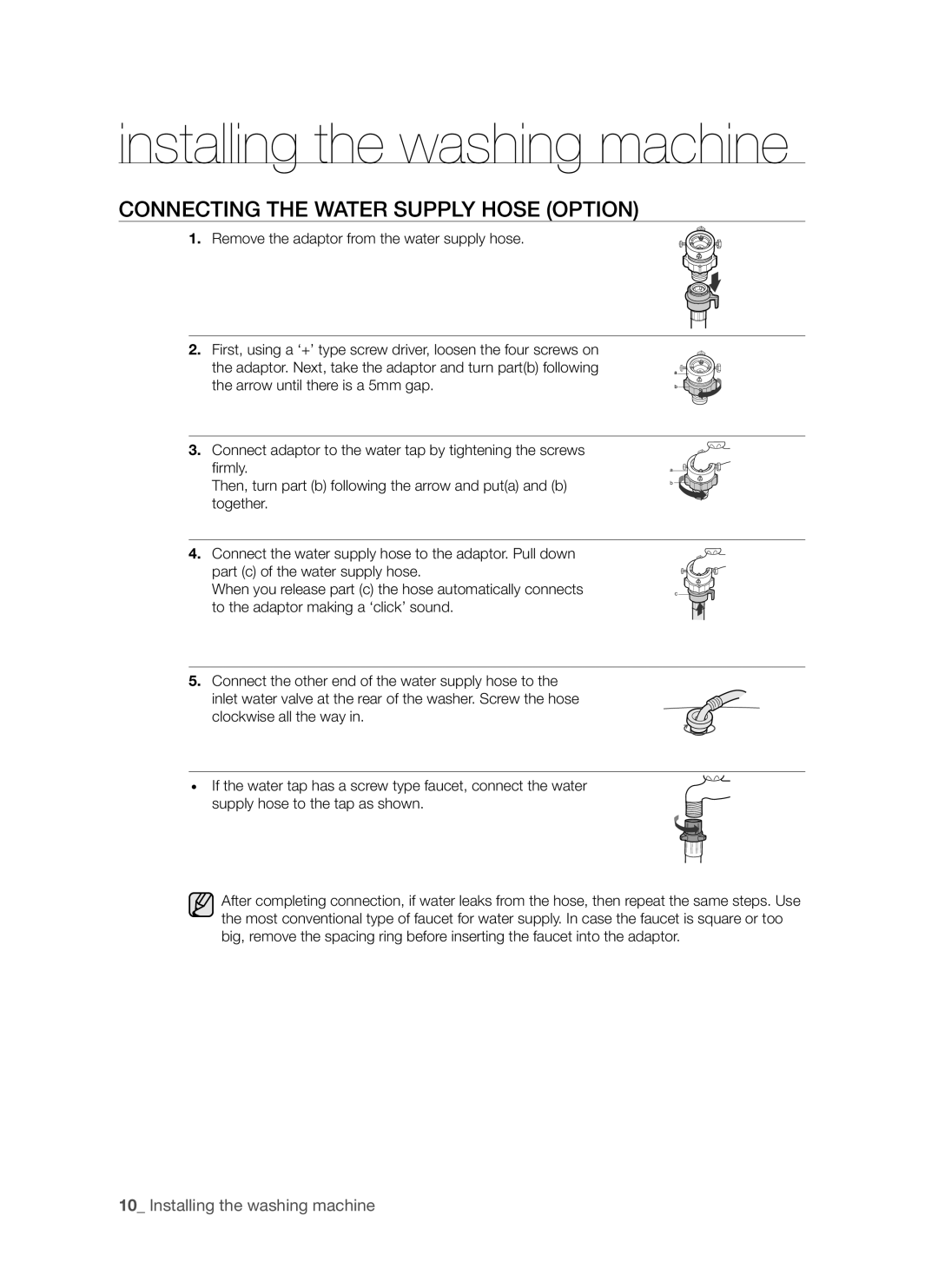 Samsung WF8750S6C1/XSV, WF8650S6C1/XSV manual Connecting the Water Supply Hose Option 