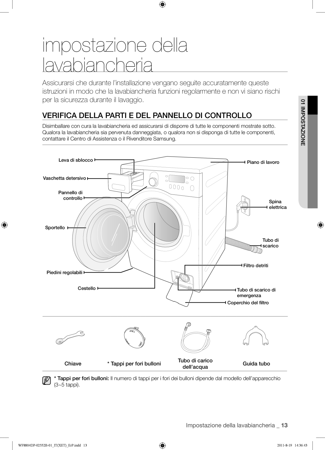 Samsung WF8802DPF/XET, WF8802DPF1/XET Impostazione della lavabiancheria, Verifica Della Parti E DEL Pannello DI Controllo 