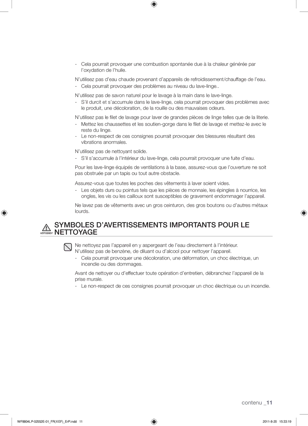 Samsung WF8802LPS1/XEF, WF8802LPH1/XEF, WF8804LPH1/XEF manual Symboles D’AVERTISSEMENTS Importants Pour LE 