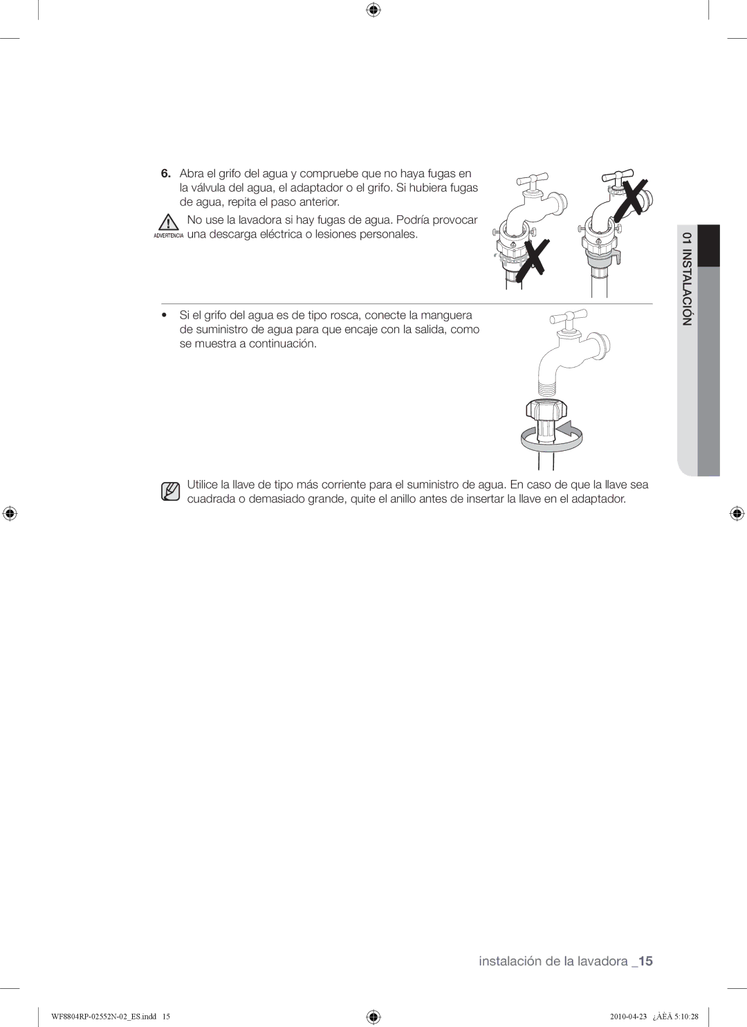 Samsung WF8802RPW/XEC manual Instalación 